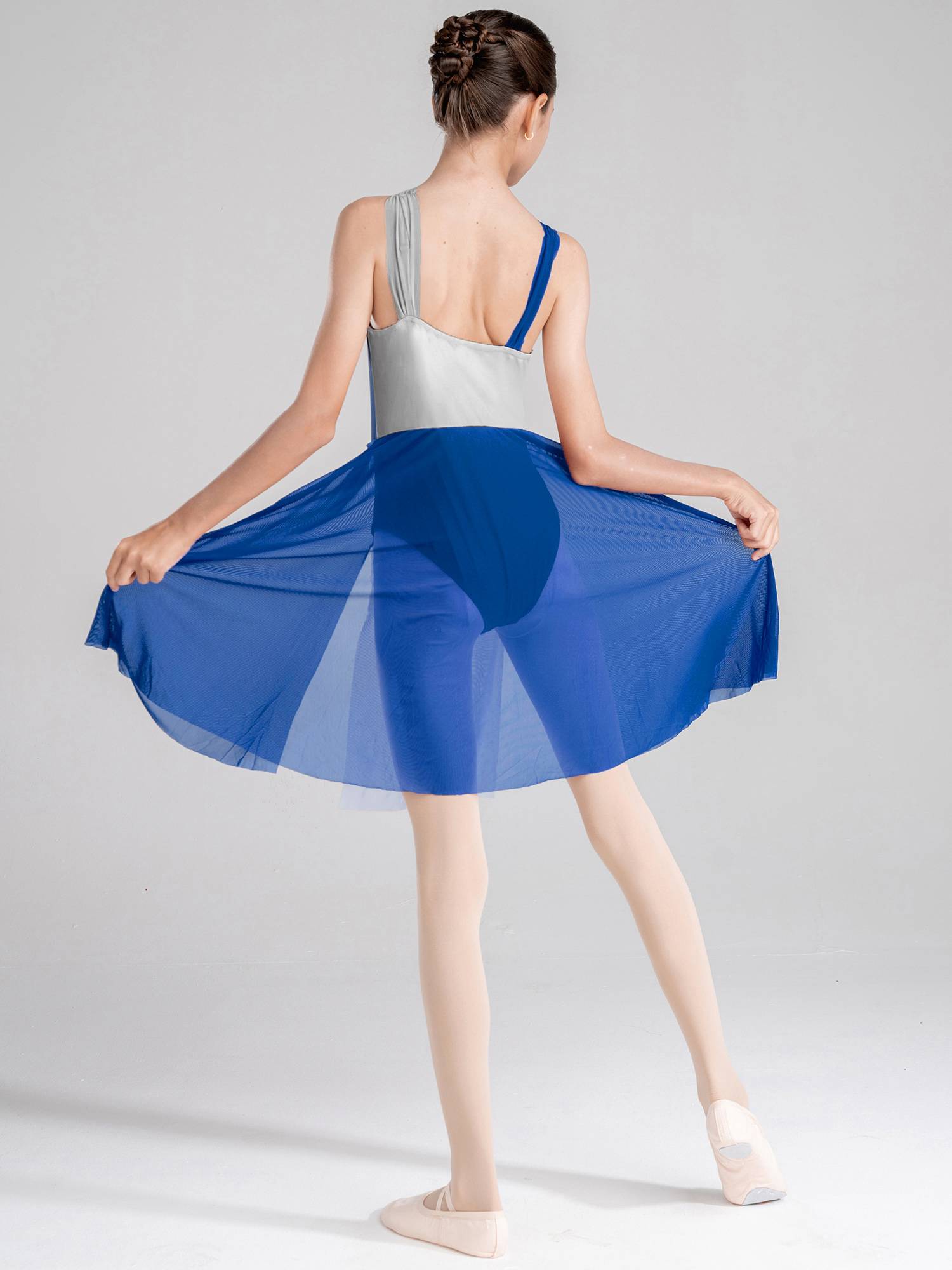 Kids Girls Sleeveless Color Block Lyrical Dance Leotard Dress