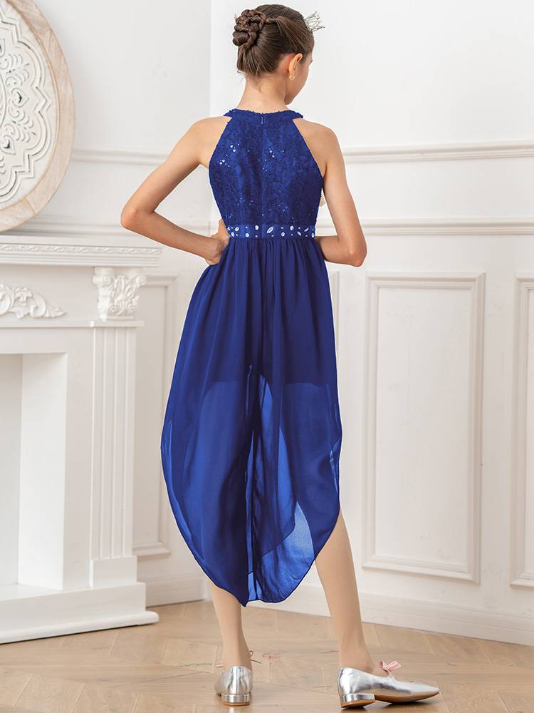 Kids Girls Glittering Beaded Chiffon Party Jumpsuit Dress