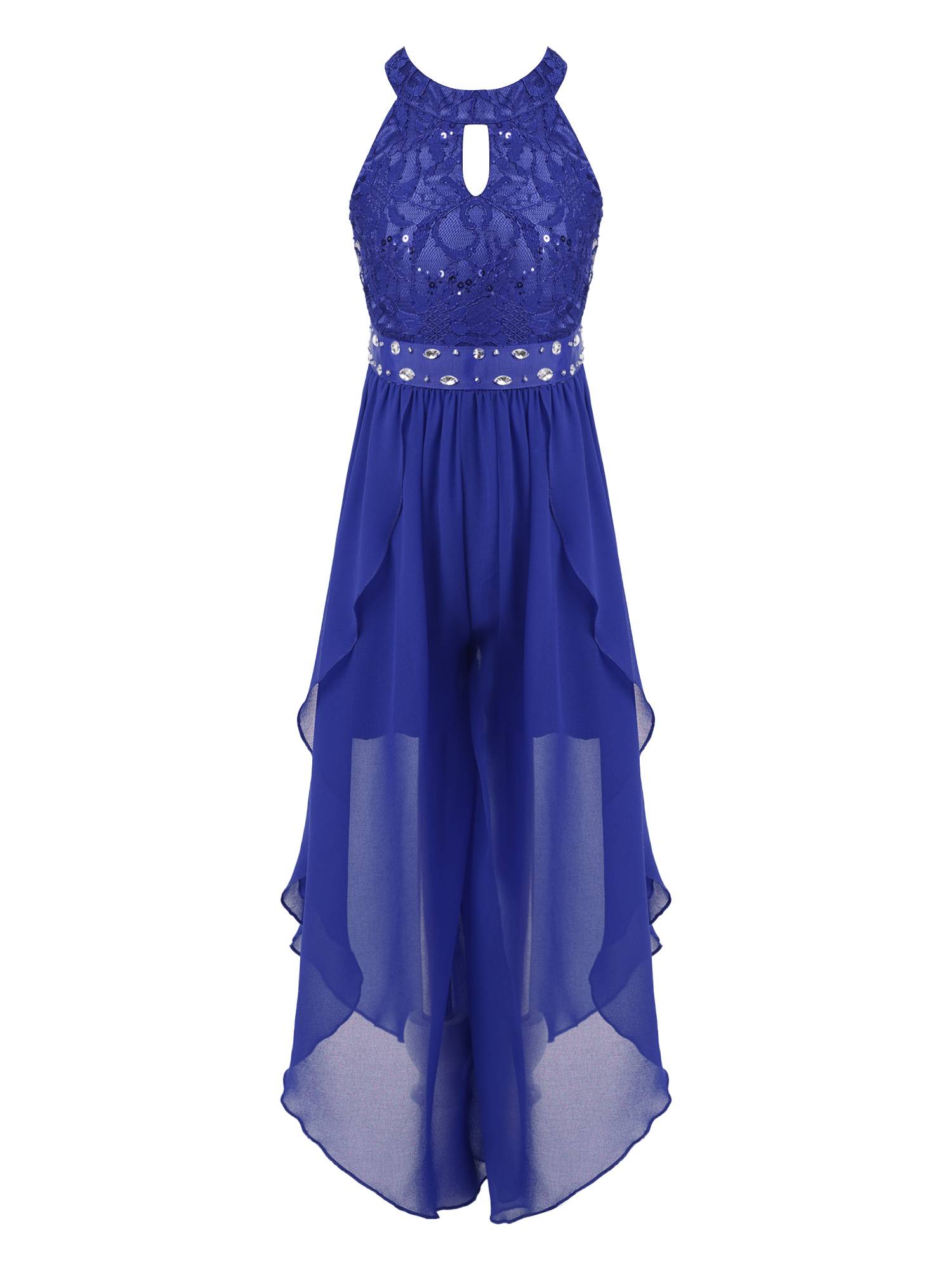 Kids Girls Glittering Beaded Chiffon Party Jumpsuit Dress