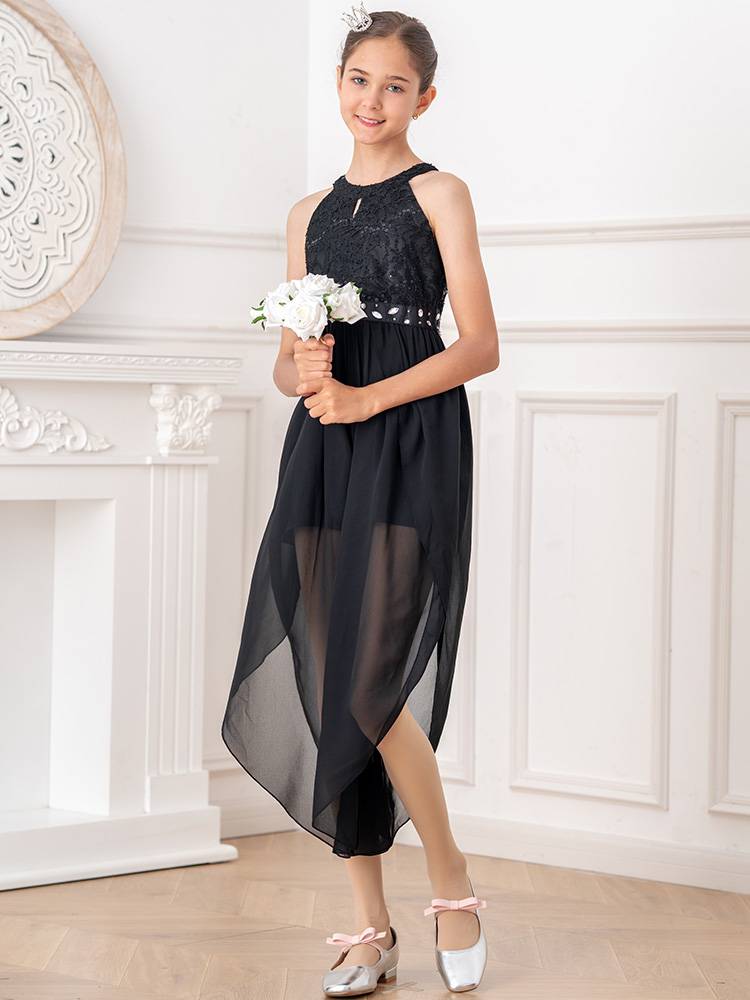 Kids Girls Glittering Beaded Chiffon Party Jumpsuit Dress