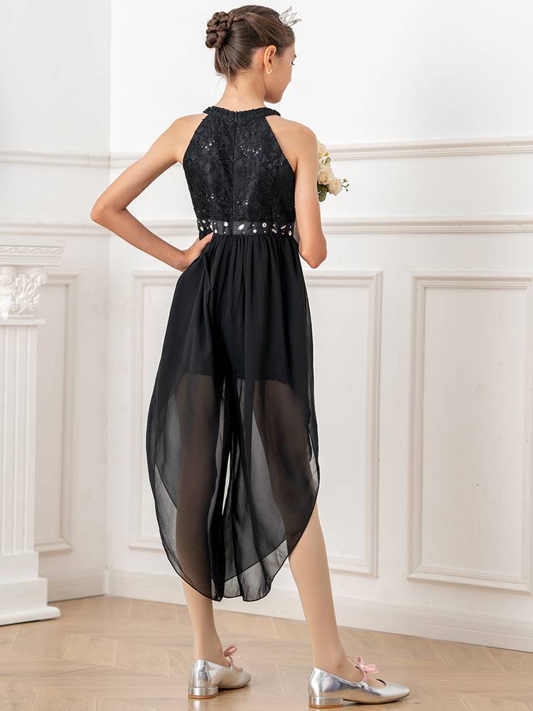 Kids Girls Glittering Beaded Chiffon Party Jumpsuit Dress