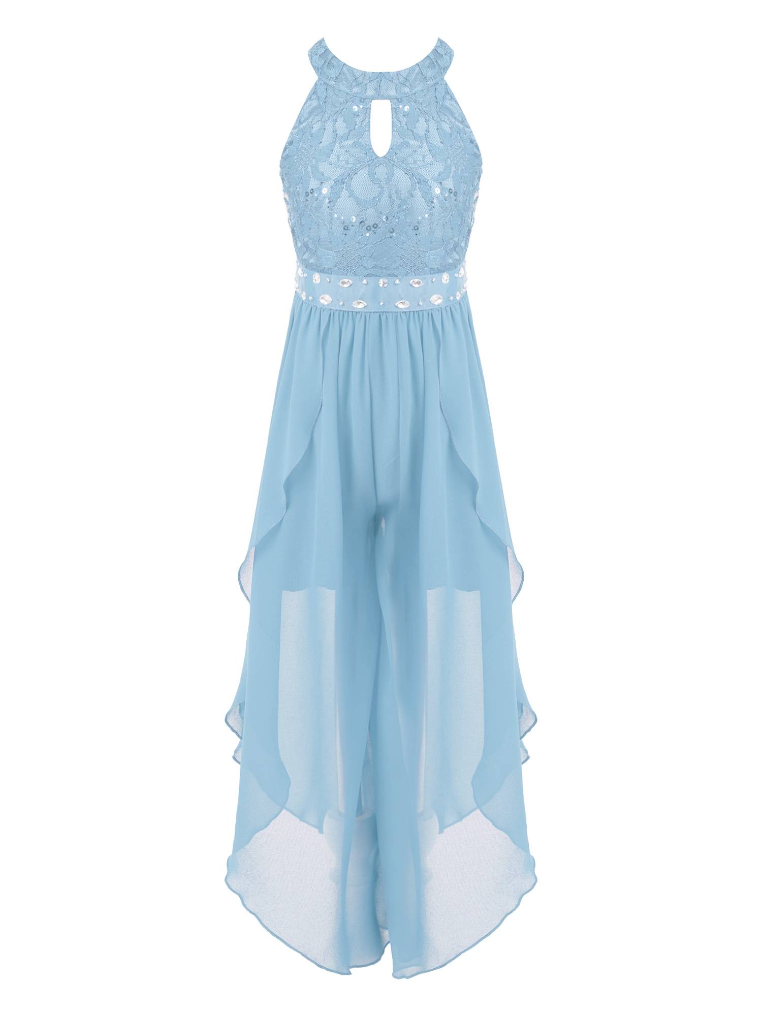 Kids Girls Glittering Beaded Chiffon Party Jumpsuit Dress