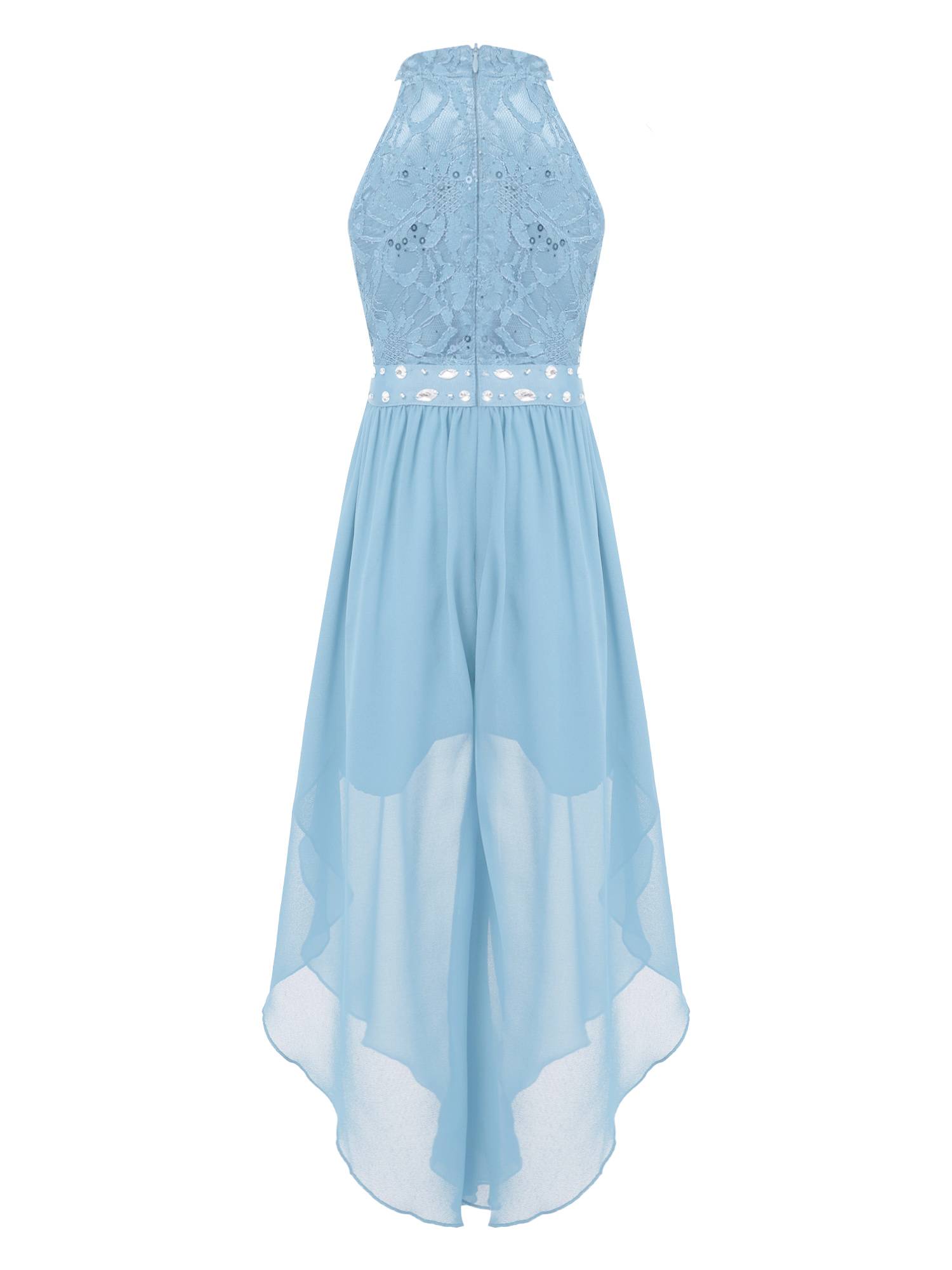 Kids Girls Glittering Beaded Chiffon Party Jumpsuit Dress