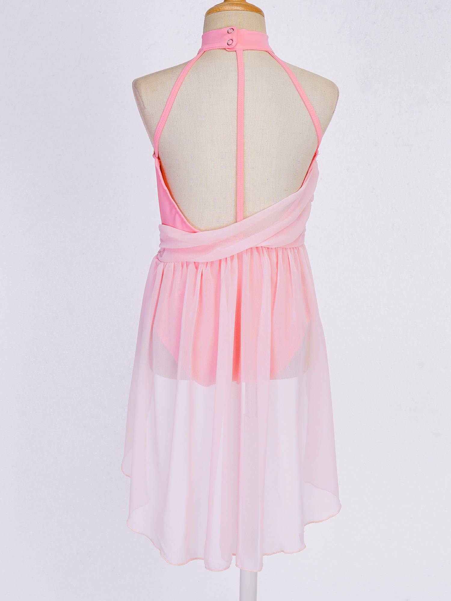 Kids Girls Sleeveless Ruched Chiffon Lyrical Dance Leotard Dress