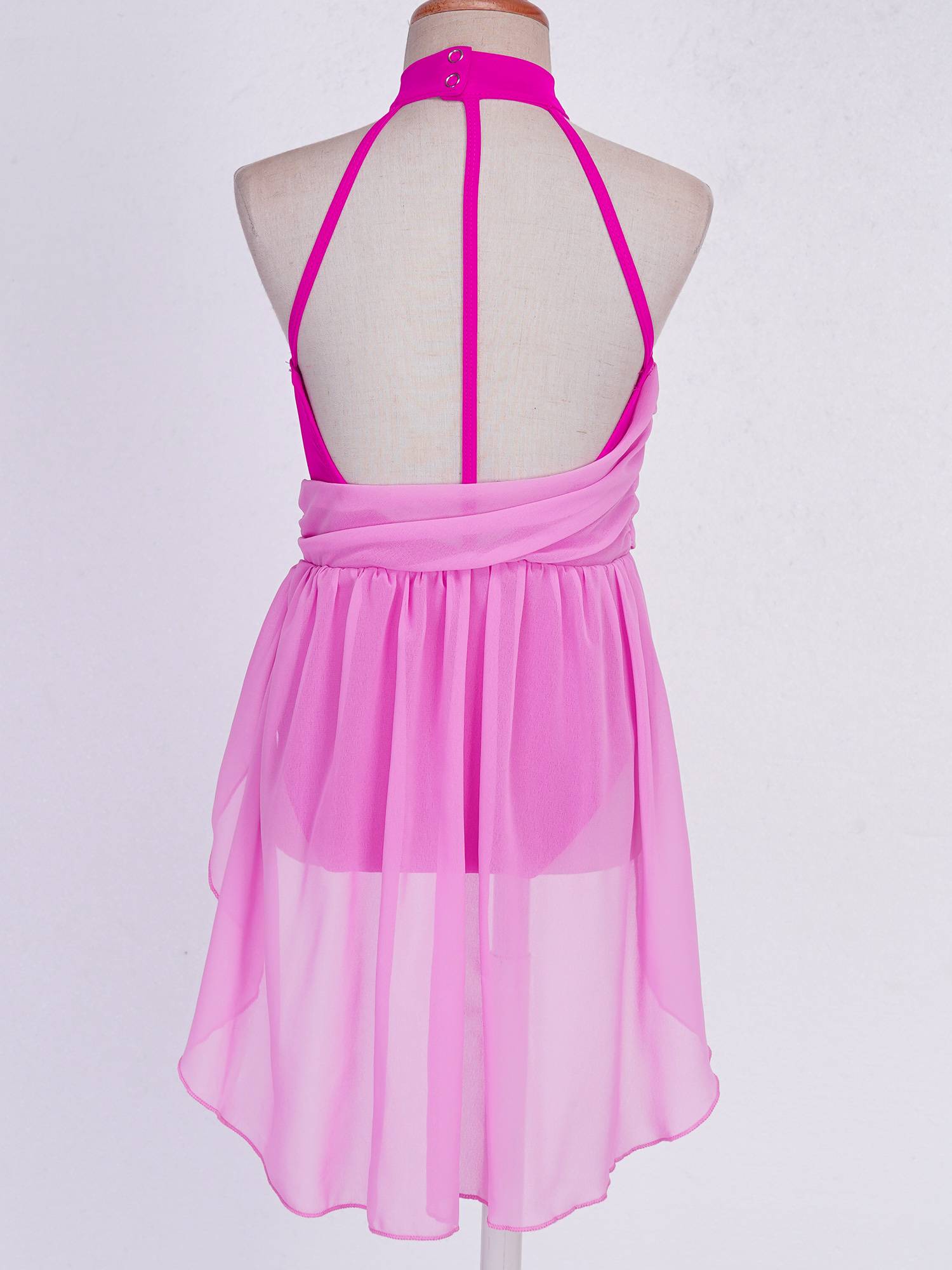 Kids Girls Sleeveless Ruched Chiffon Lyrical Dance Leotard Dress