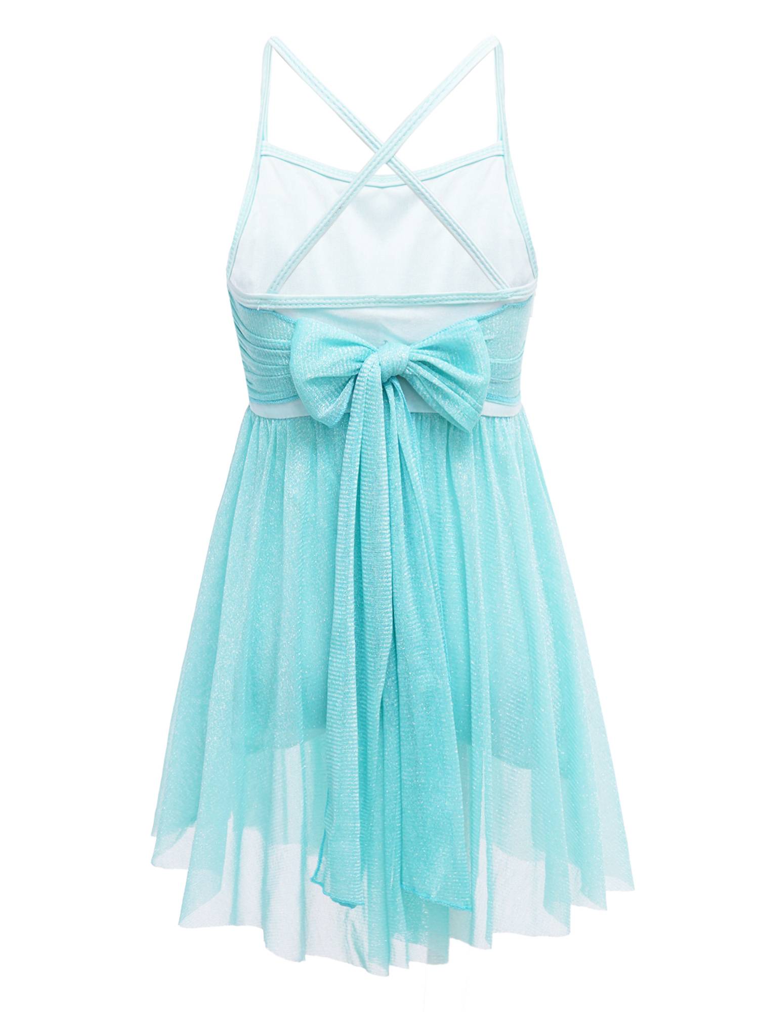 Kids Girls Glittery Mesh Lyrical Dance Gymnastics Leotard Dress