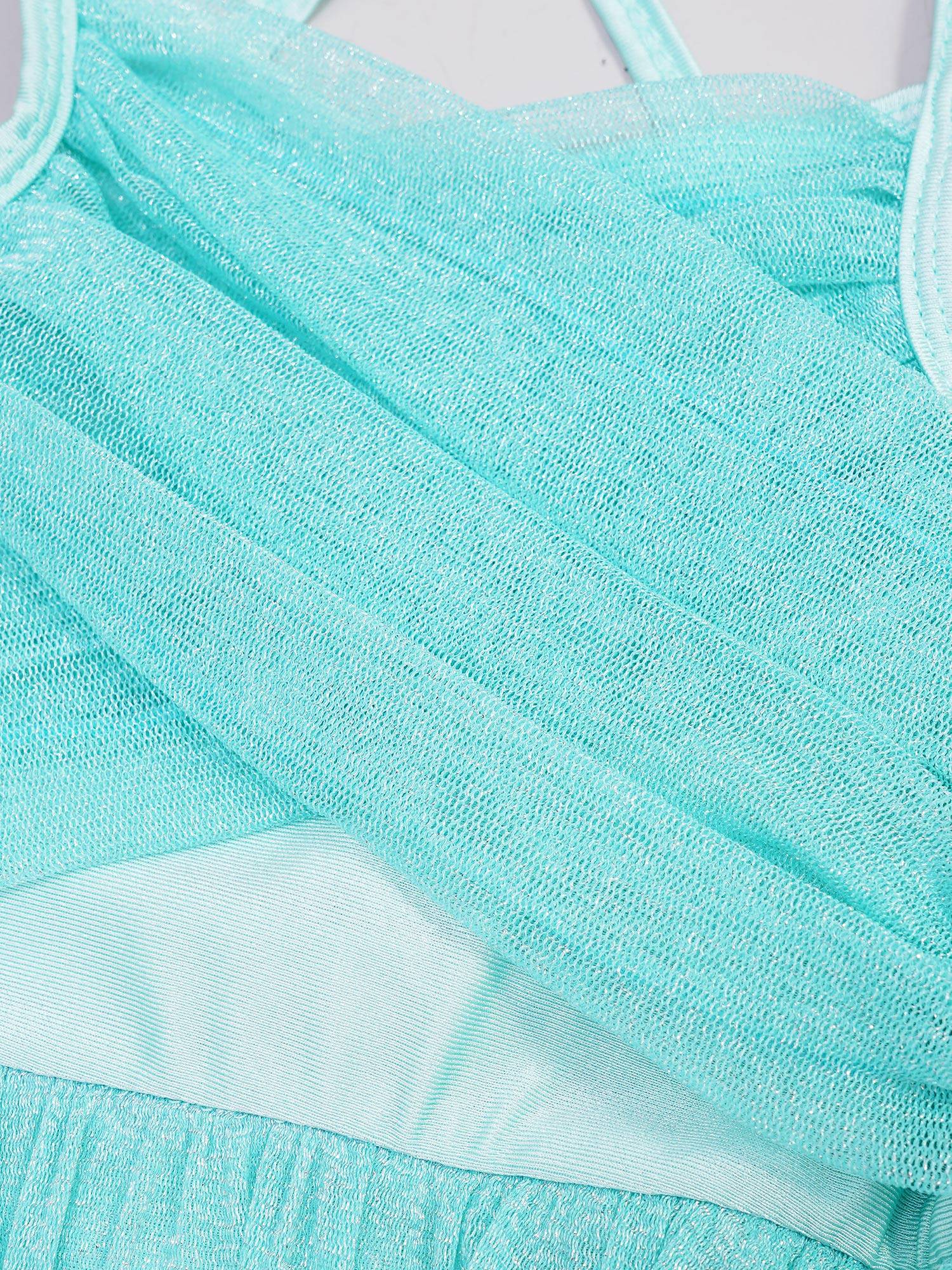 Kids Girls Glittery Mesh Lyrical Dance Gymnastics Leotard Dress