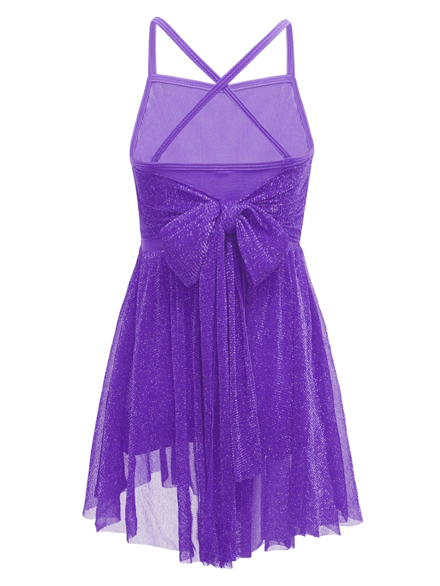 Kids Girls Glittery Mesh Lyrical Dance Gymnastics Leotard Dress