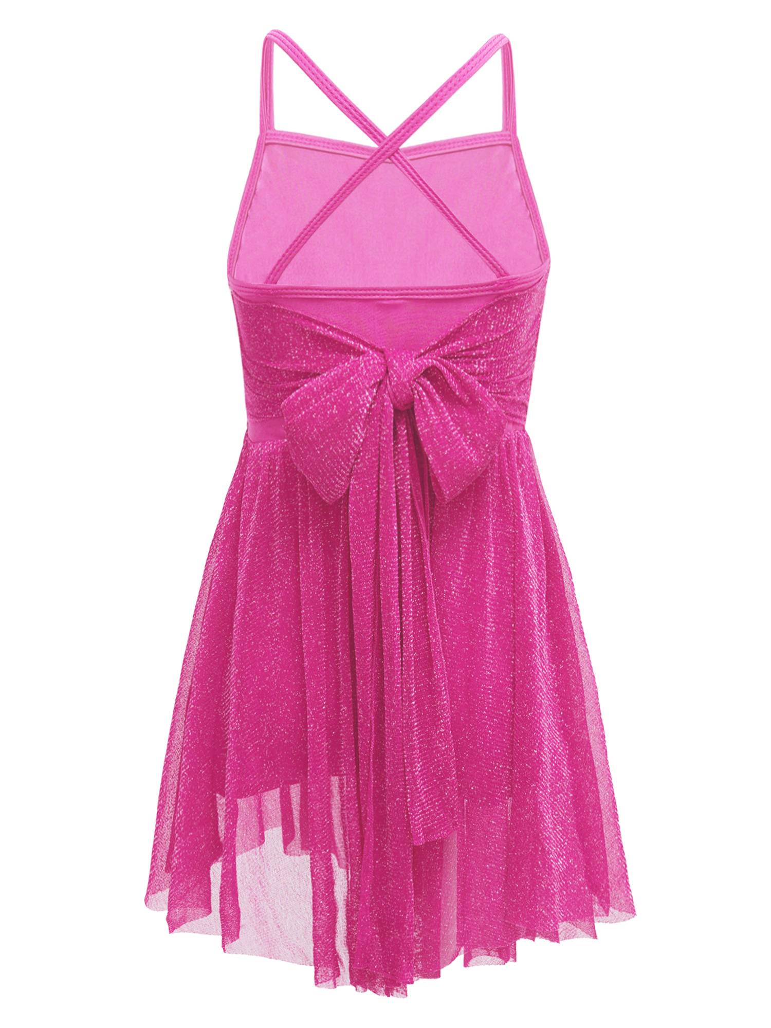 Kids Girls Glittery Mesh Lyrical Dance Gymnastics Leotard Dress