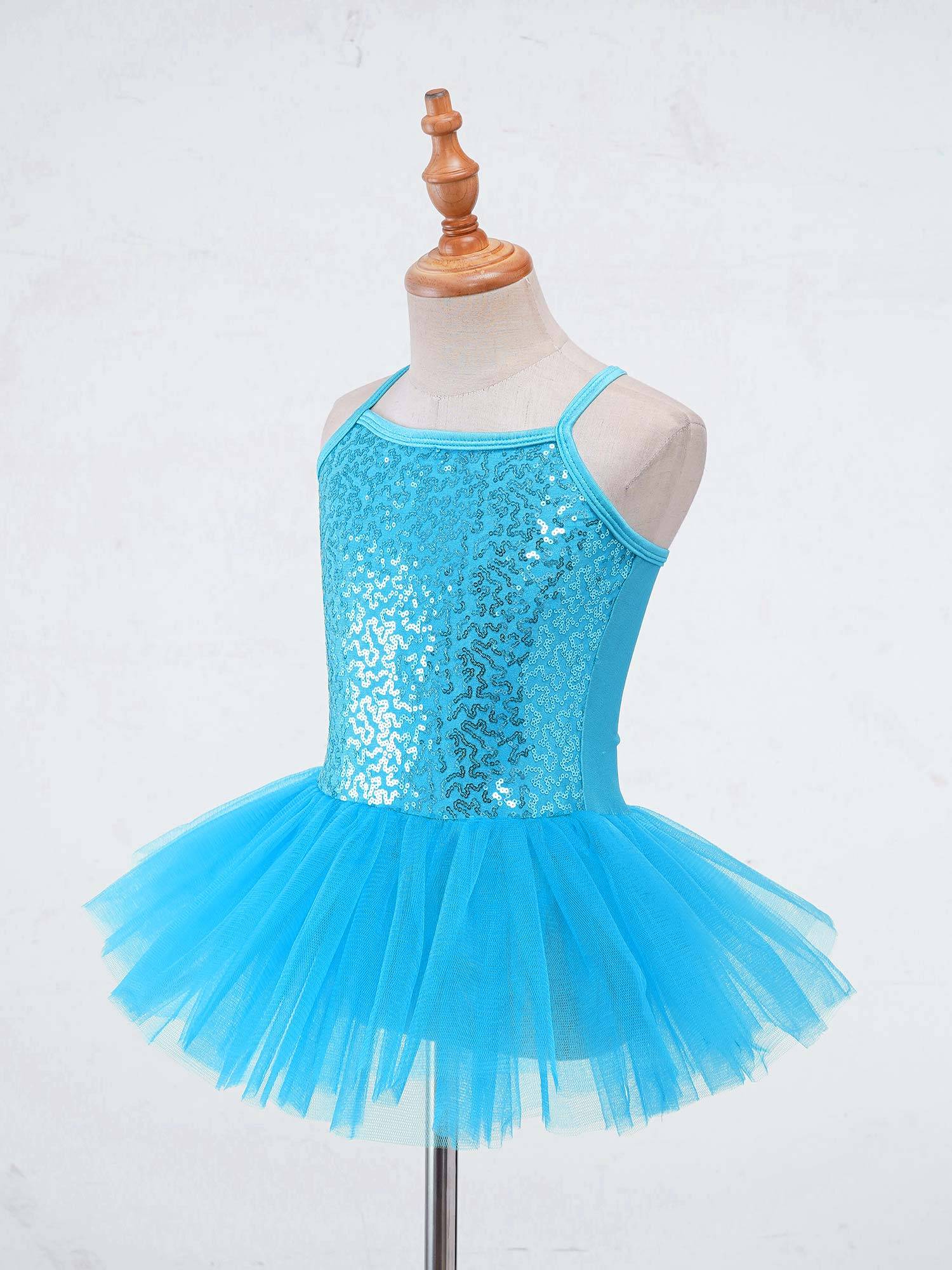 Kids Girls Sequined Ballet Dance Leotard Tutu Dress