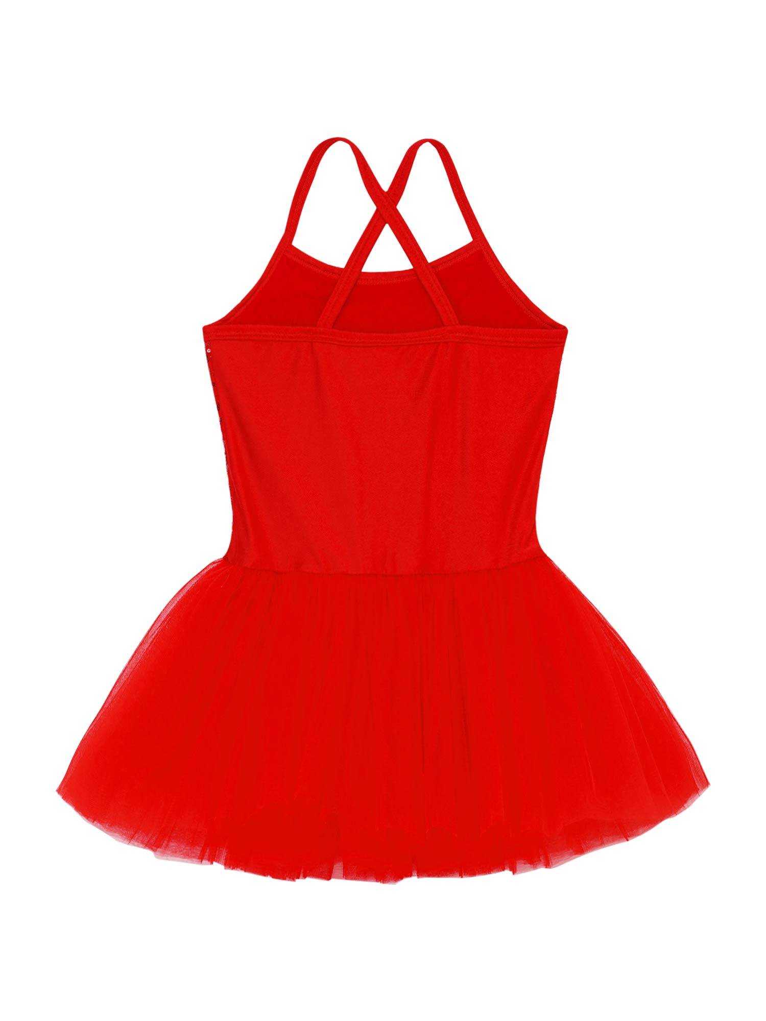 Kids Girls Sequined Ballet Dance Leotard Tutu Dress