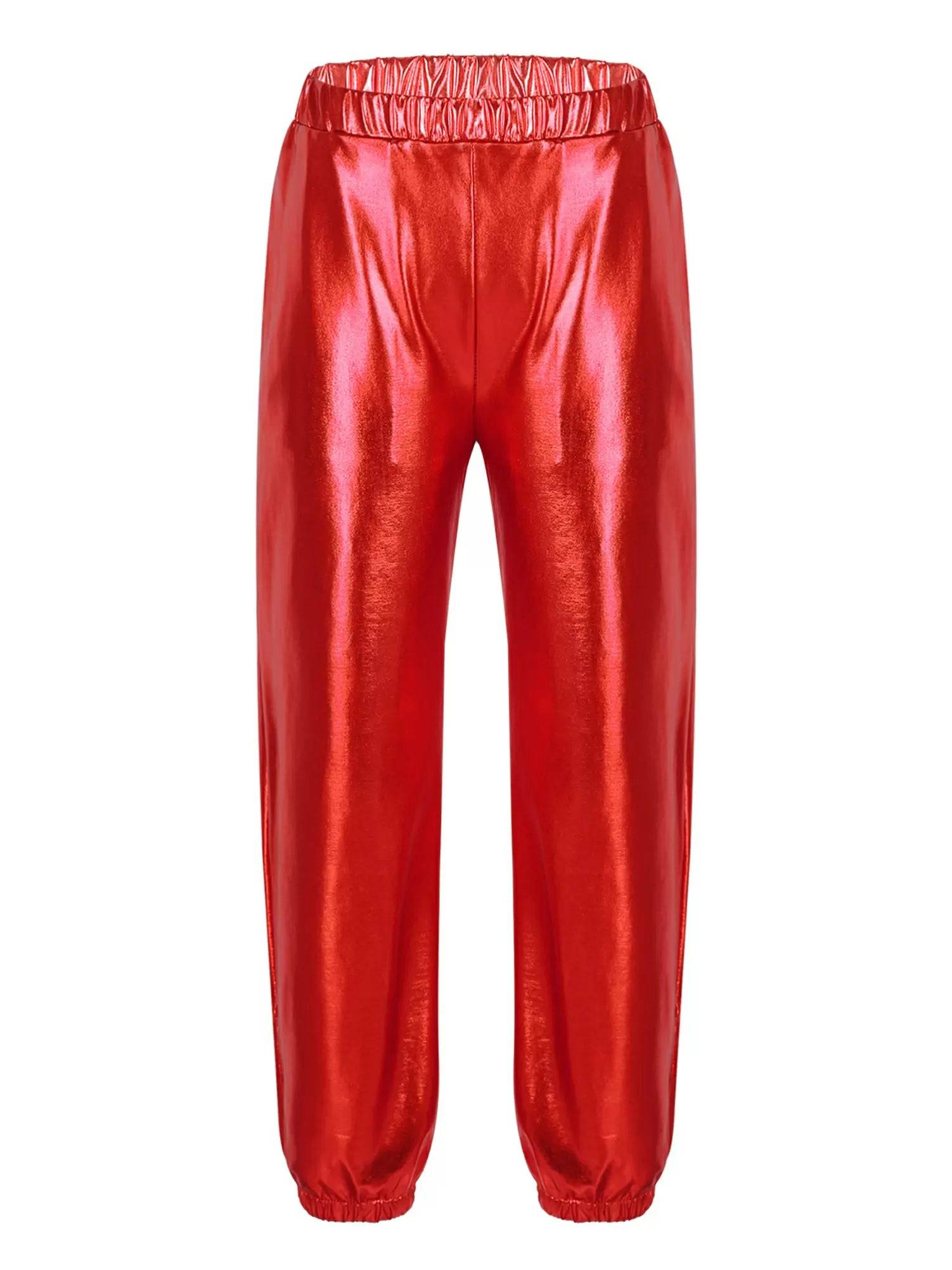 Kids Girls Glossy Metallic Elastic Waist Dance Pants