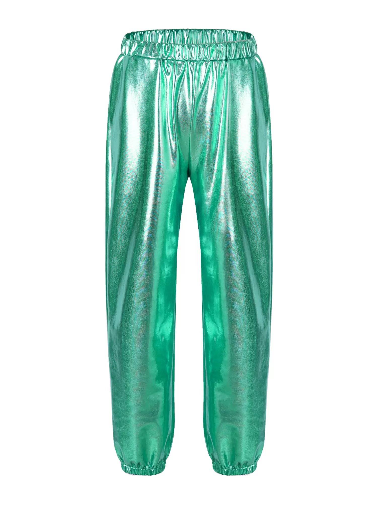 Kids Girls Glossy Metallic Elastic Waist Dance Pants