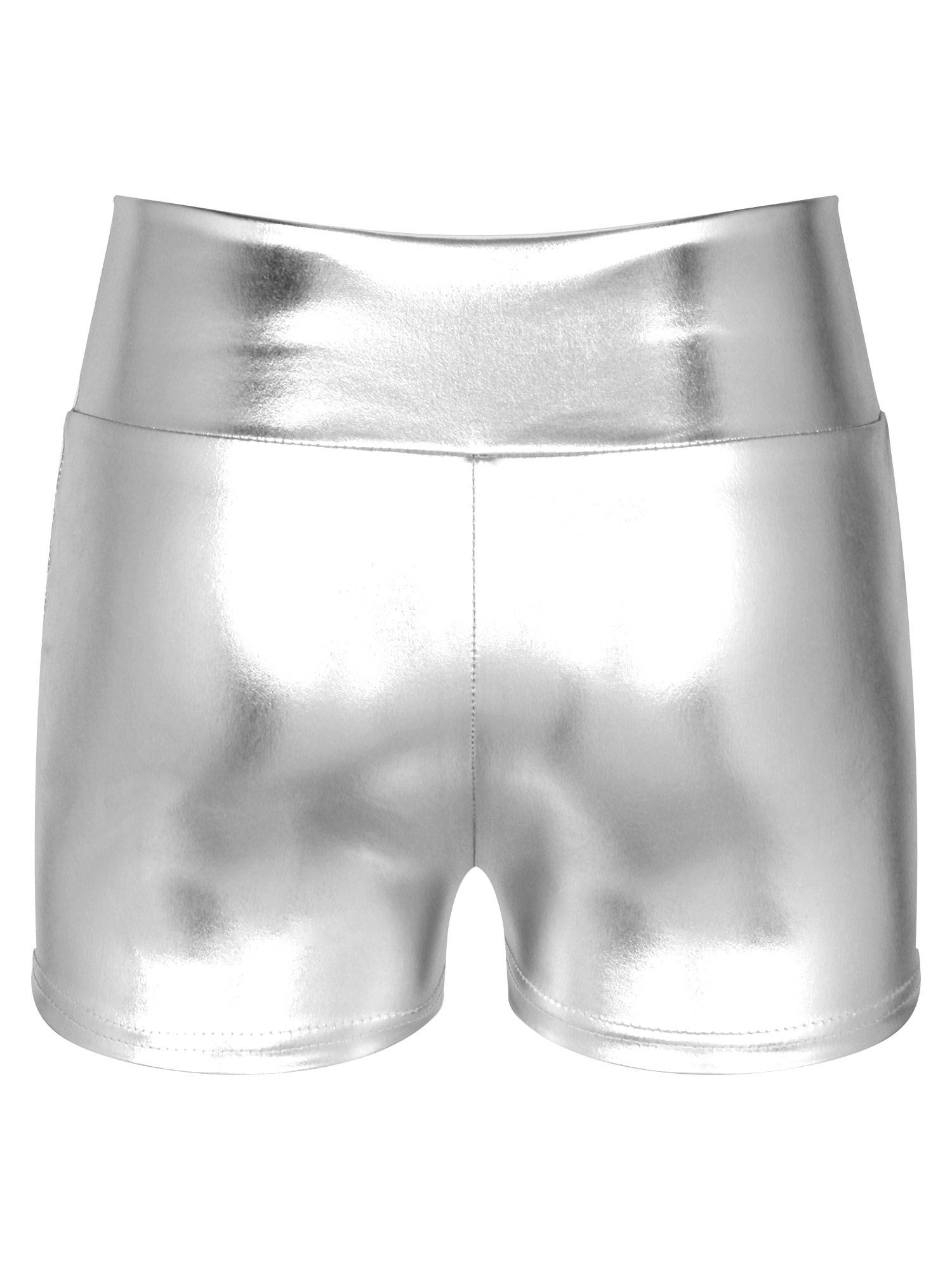 Women Metallic Patent Leather Jazz Dance High Waist Shorts