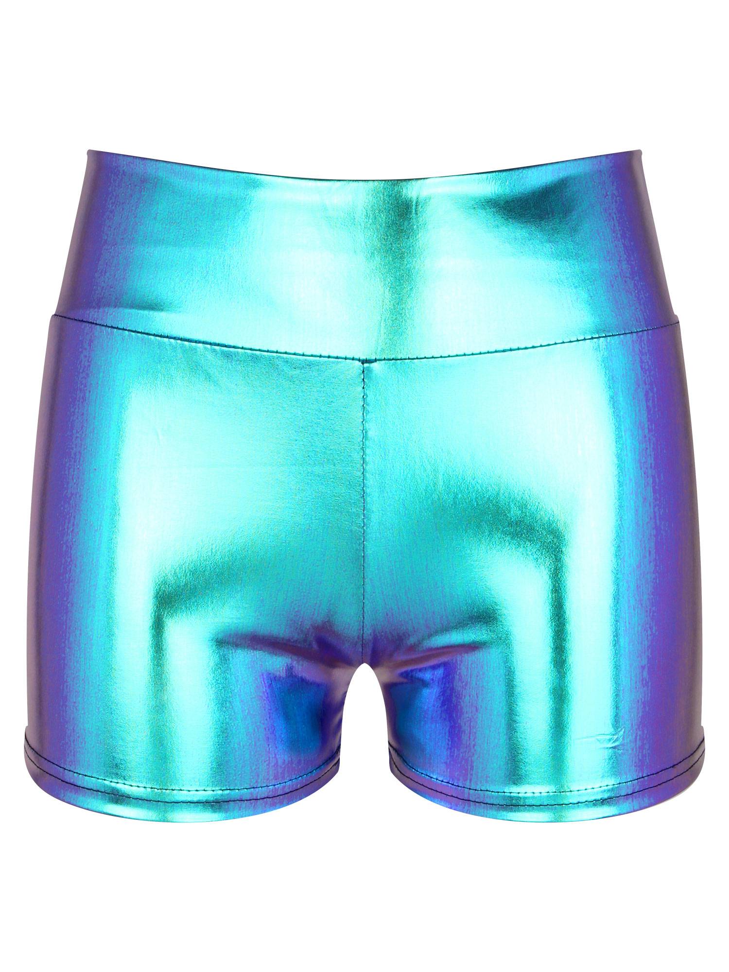 Women Metallic Patent Leather Jazz Dance High Waist Shorts