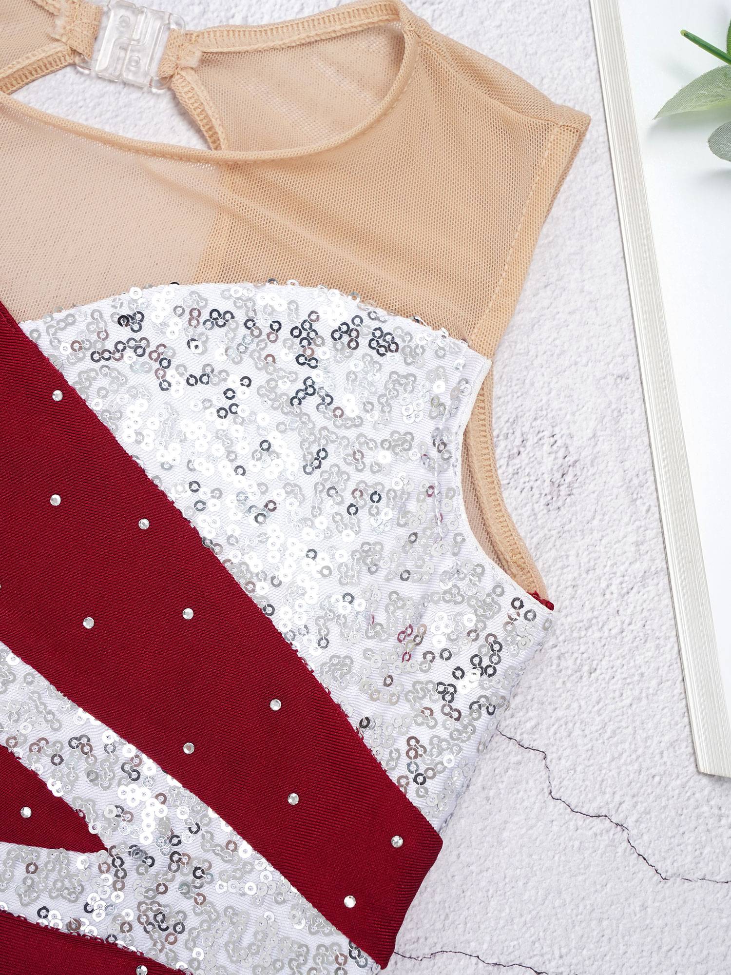 Kids Girls Sleeveless Sequined Rhinestone Skating Dance Dress