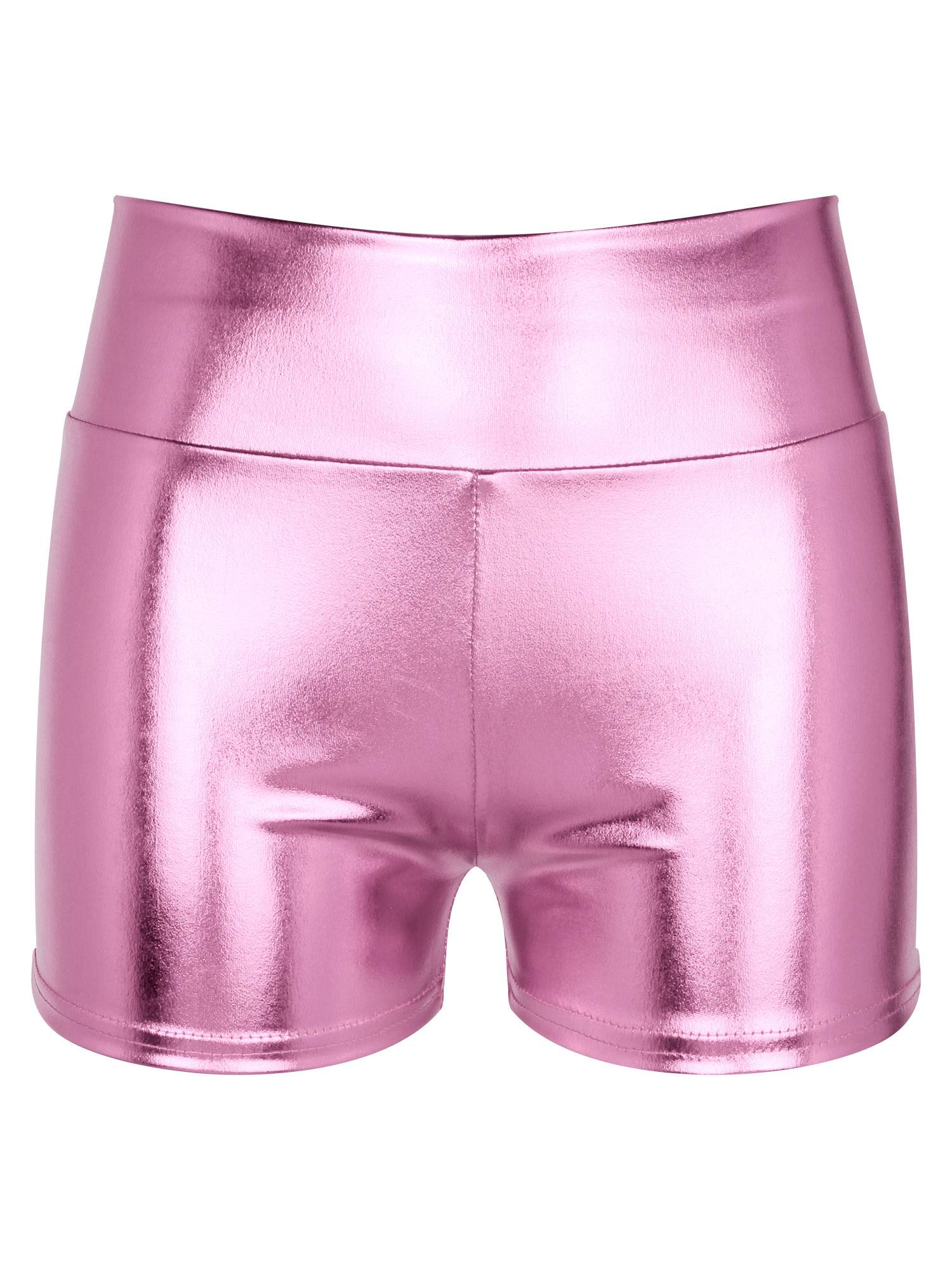 Women Metallic Patent Leather Jazz Dance High Waist Shorts