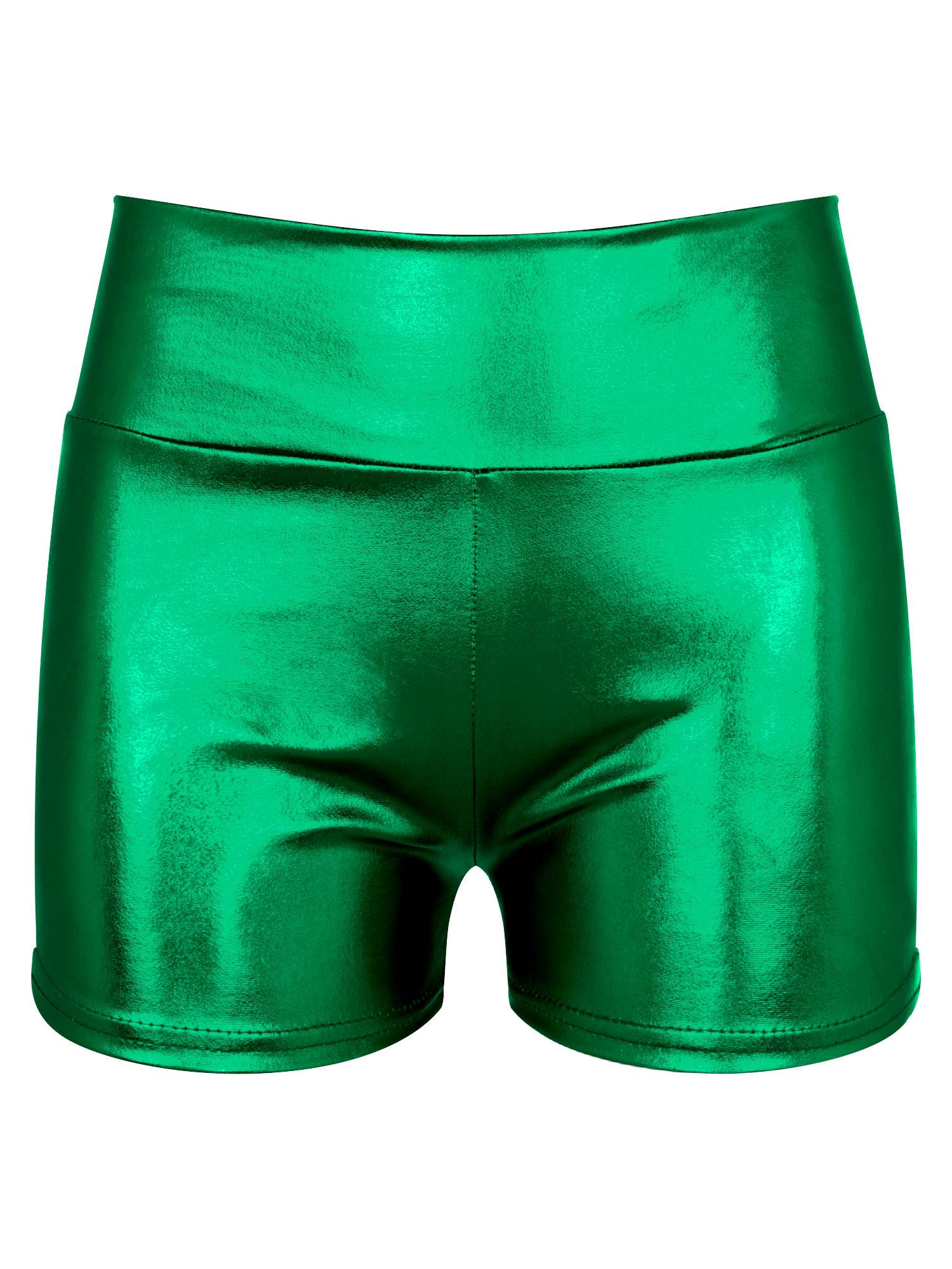 Women Metallic Patent Leather Jazz Dance High Waist Shorts