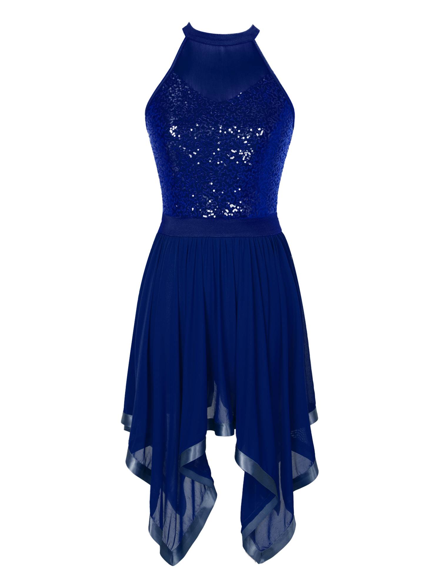 Women Sequins Sleeveless Halter Backless Modern Lyrical Dance Dresses