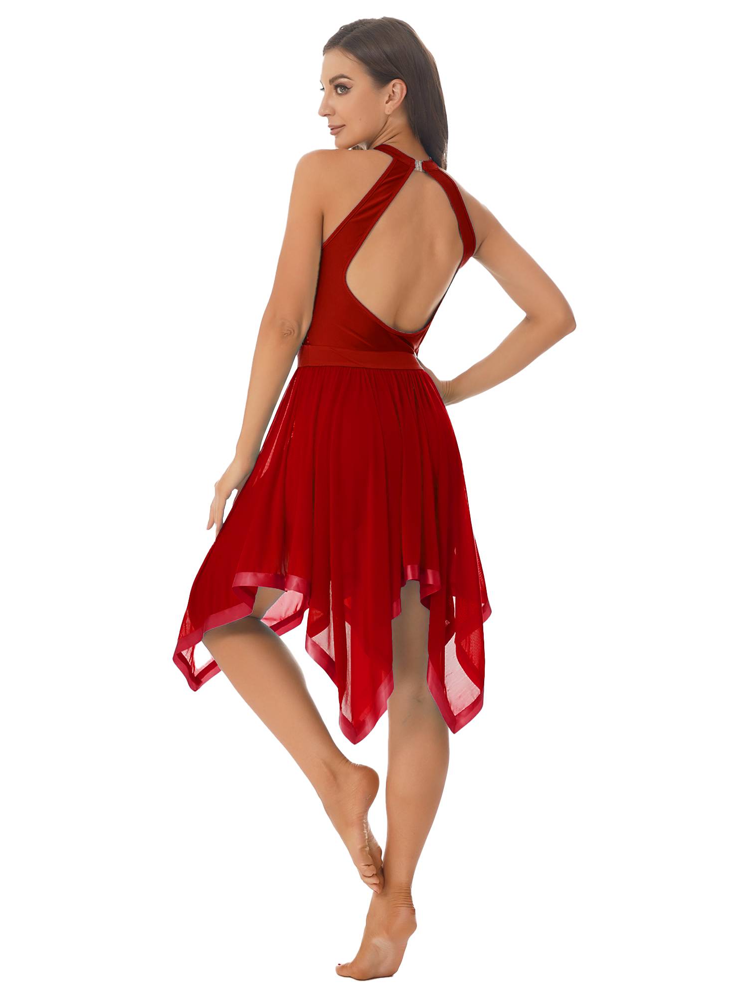 Women Sequins Sleeveless Halter Backless Modern Lyrical Dance Dresses