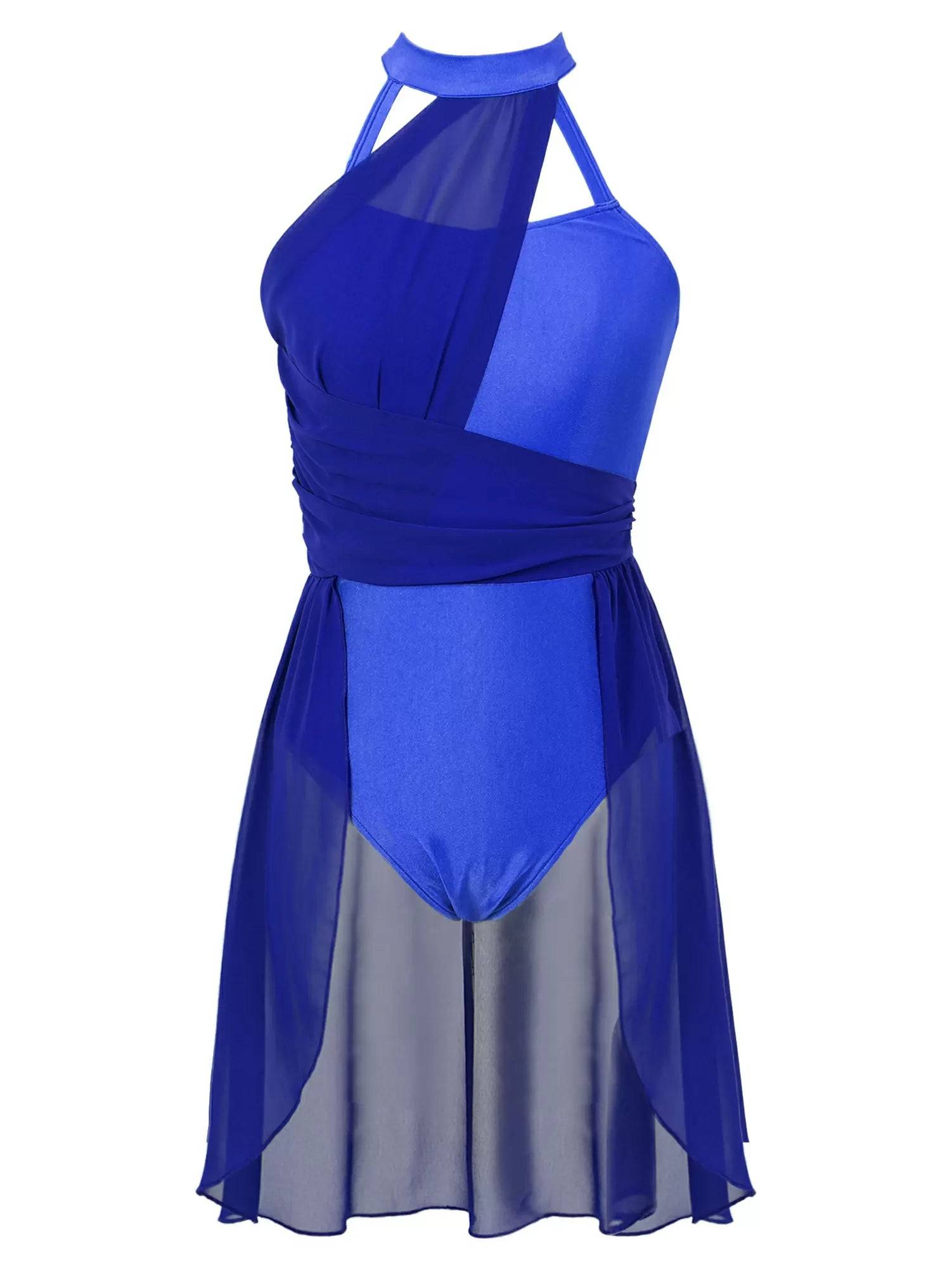 Women Sleeveless Chiffon Lyrical Dance Leotard Dress