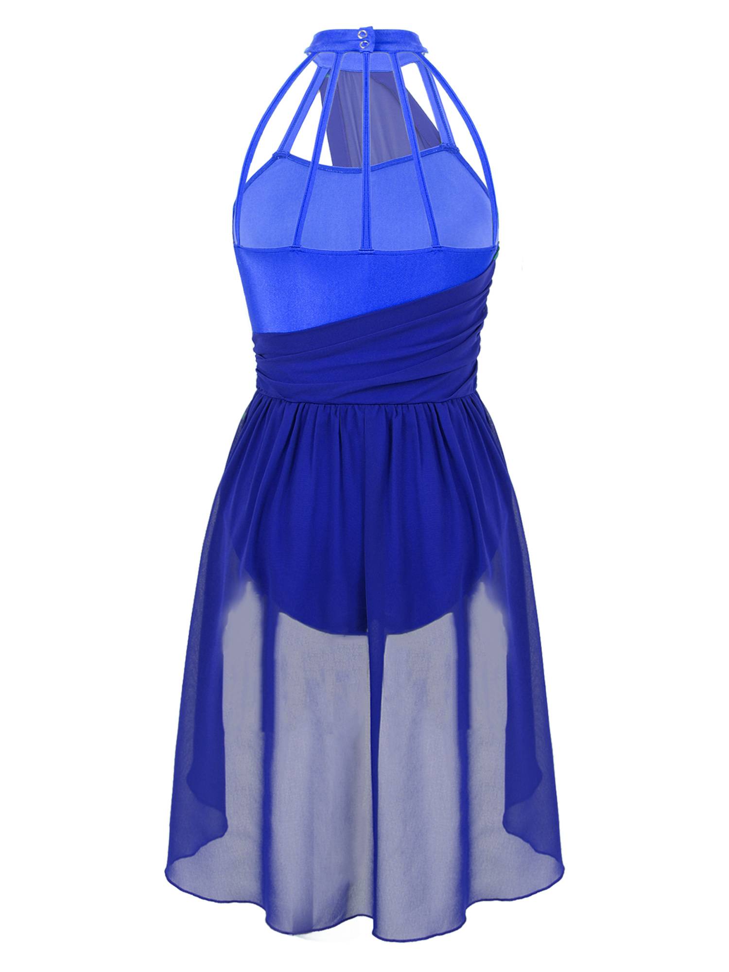 Women Sleeveless Chiffon Lyrical Dance Leotard Dress