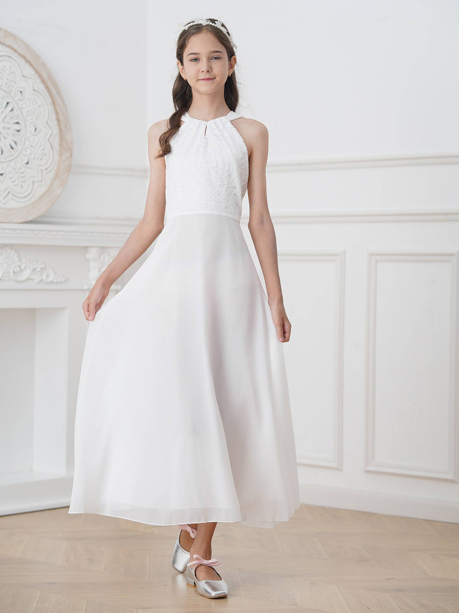 Kids Girls Back Hollowing Maxi Party Wedding Dress