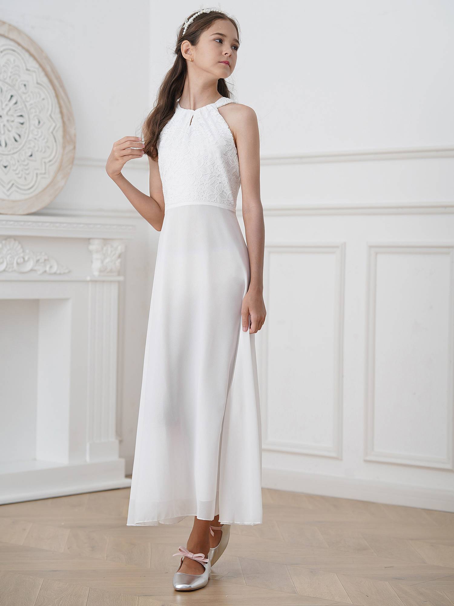 Kids Girls Back Hollowing Maxi Party Wedding Dress