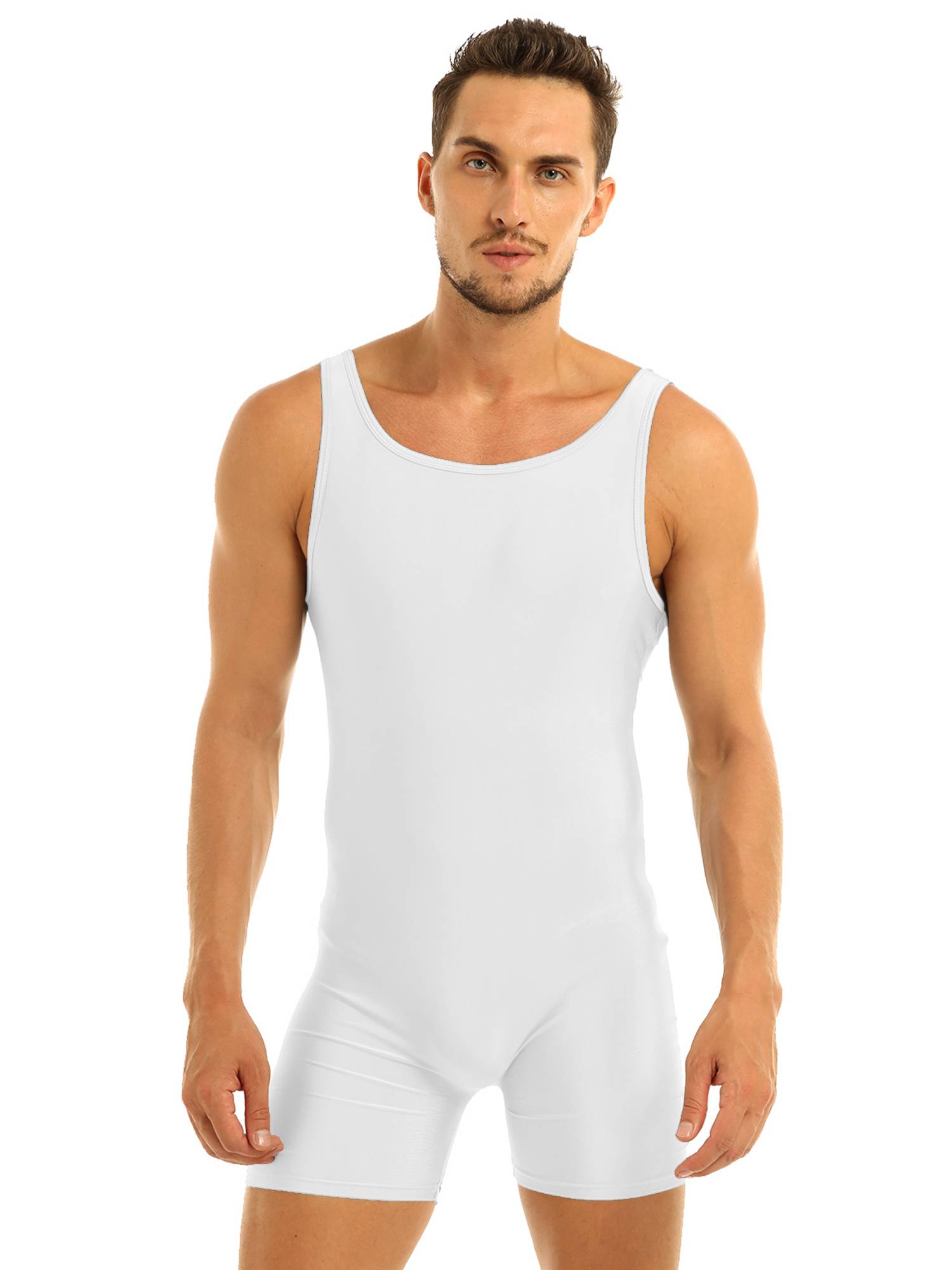 Men Sleeveless Stretchy One Piece Solid Gymnastics Unitard