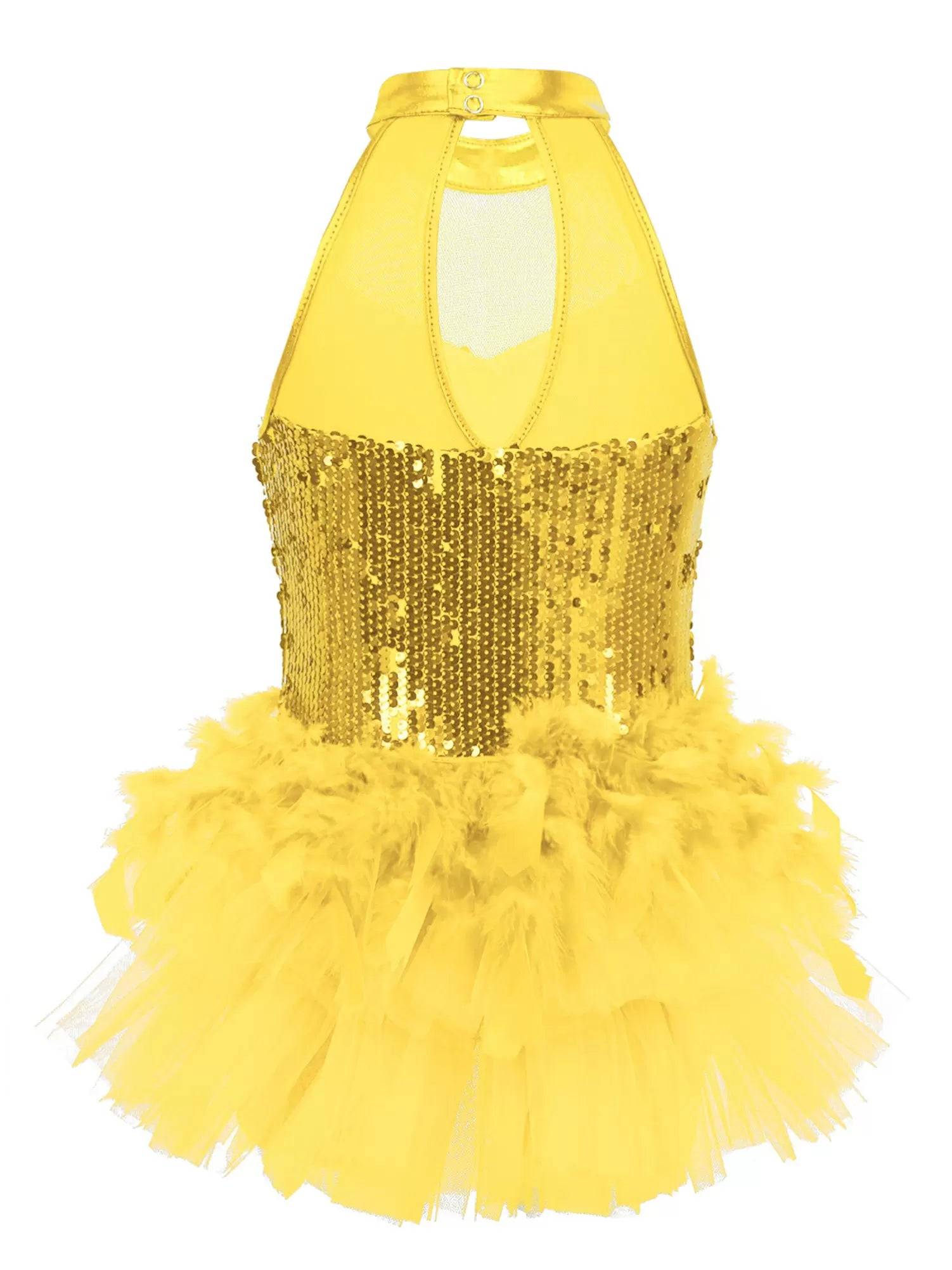 Kids Girls Sleeveless Sequins Jazz Latin Dance Leotard Jumpsuit