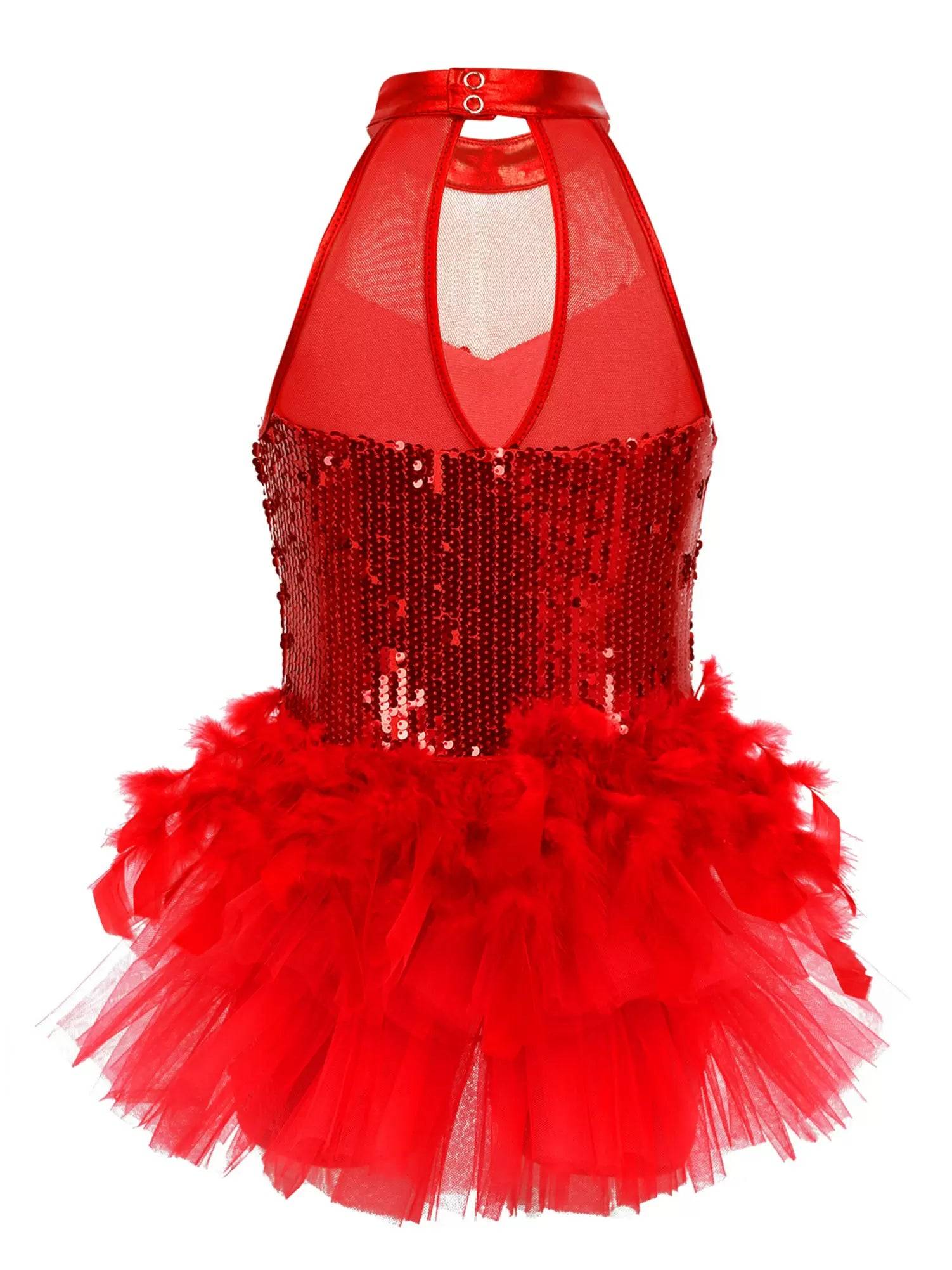 Kids Girls Sleeveless Sequins Jazz Latin Dance Leotard Jumpsuit