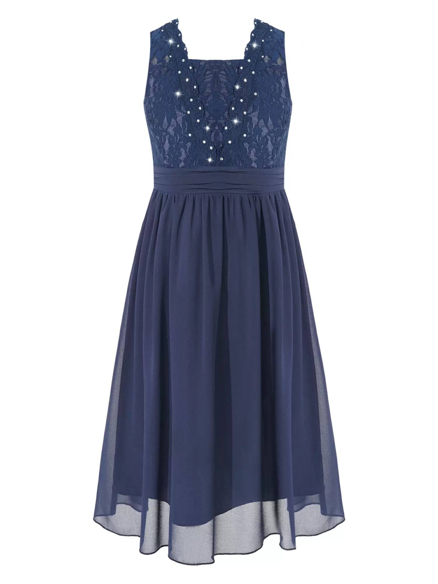 Kids Girls Lace Bodice Backless Chiffon Wedding Dress