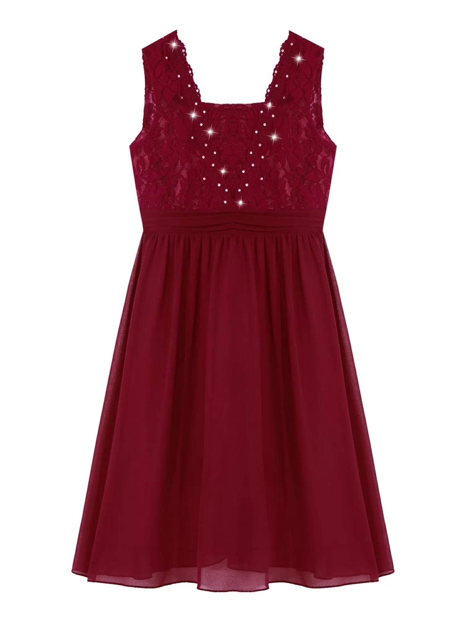 Kids Girls Lace Bodice Backless Chiffon Wedding Dress