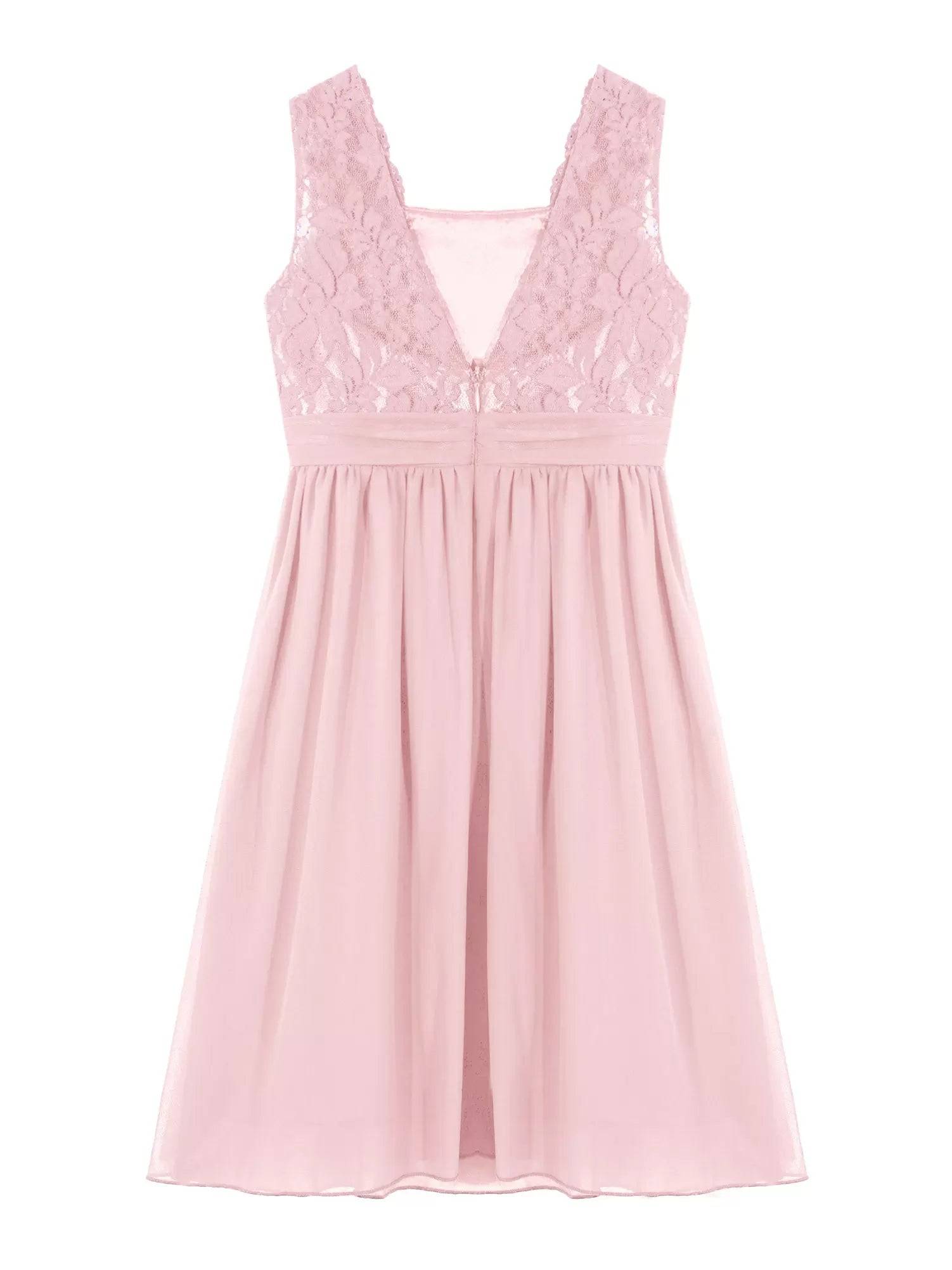 Kids Girls Lace Bodice Backless Chiffon Wedding Dress