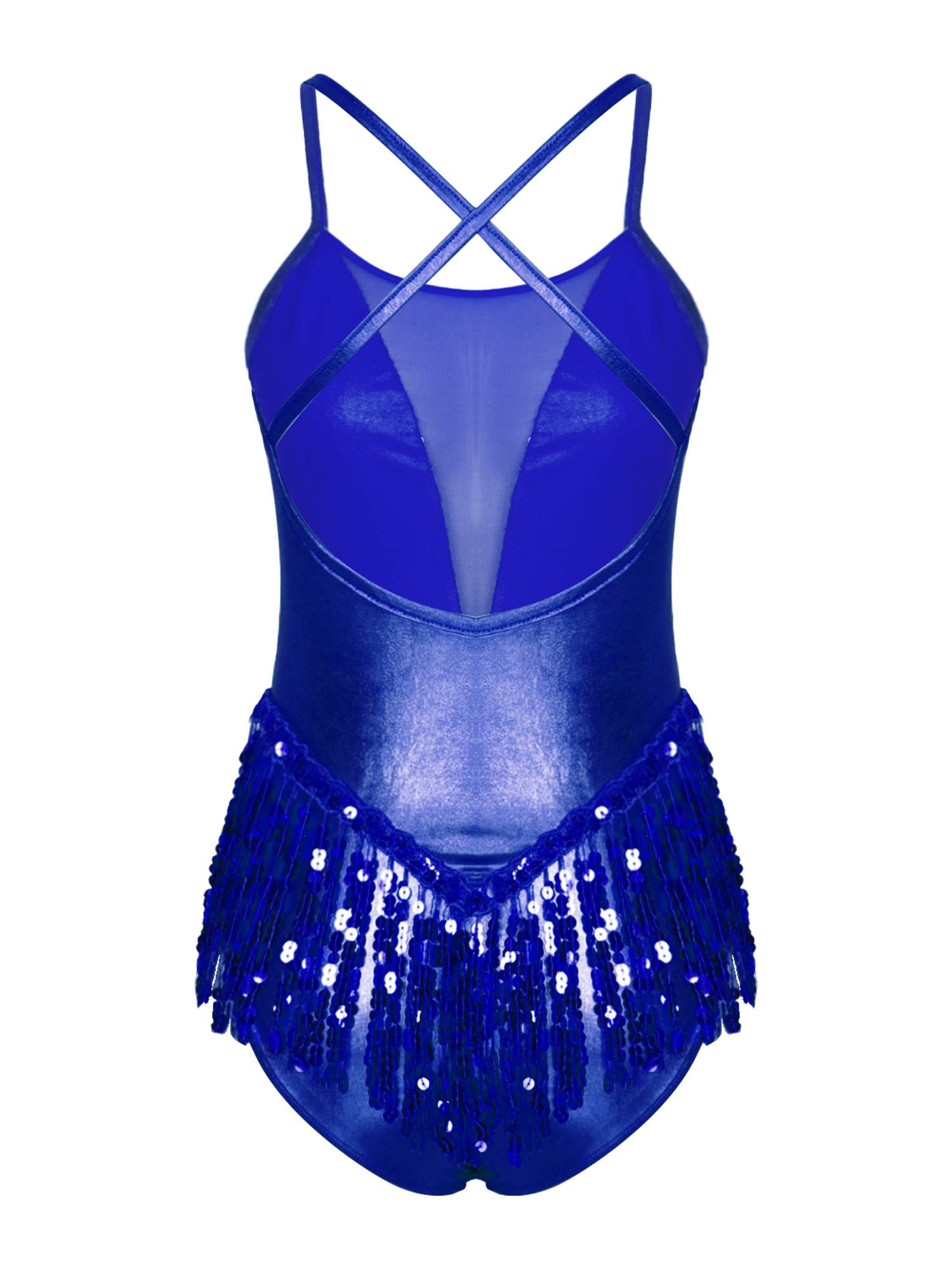 Women Sparkling Sequin Tassel Latin Dance Leotard