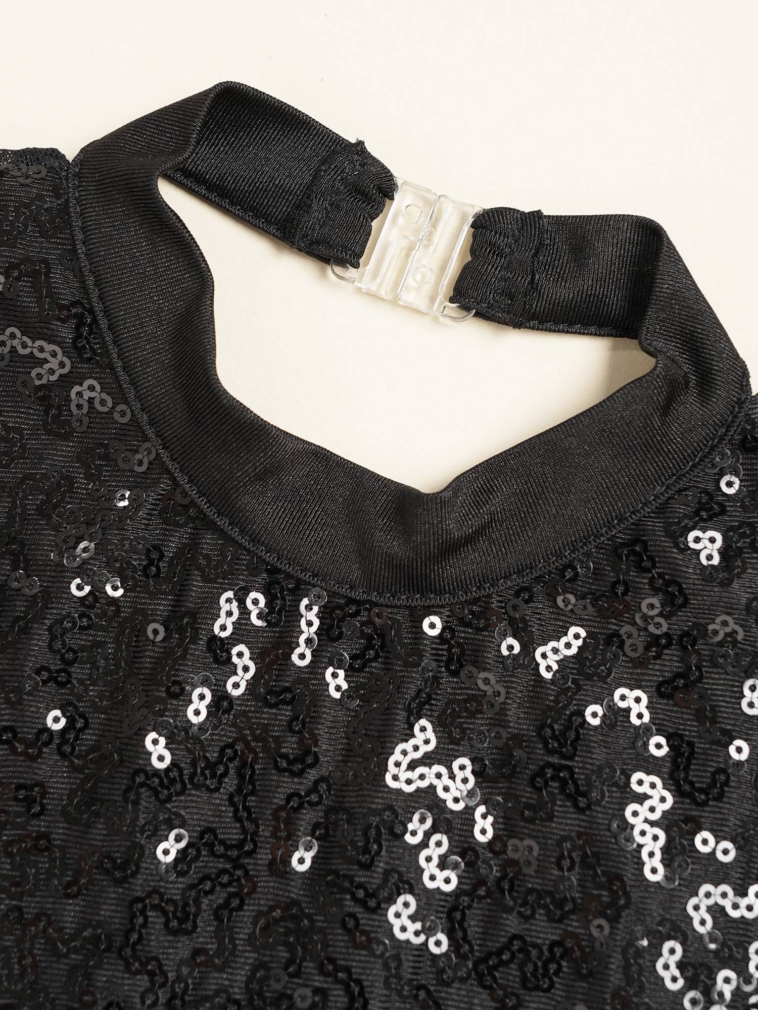 Kids Girls Long Sleeve Sequins Hollow Back Tassel Latin Dance Dress