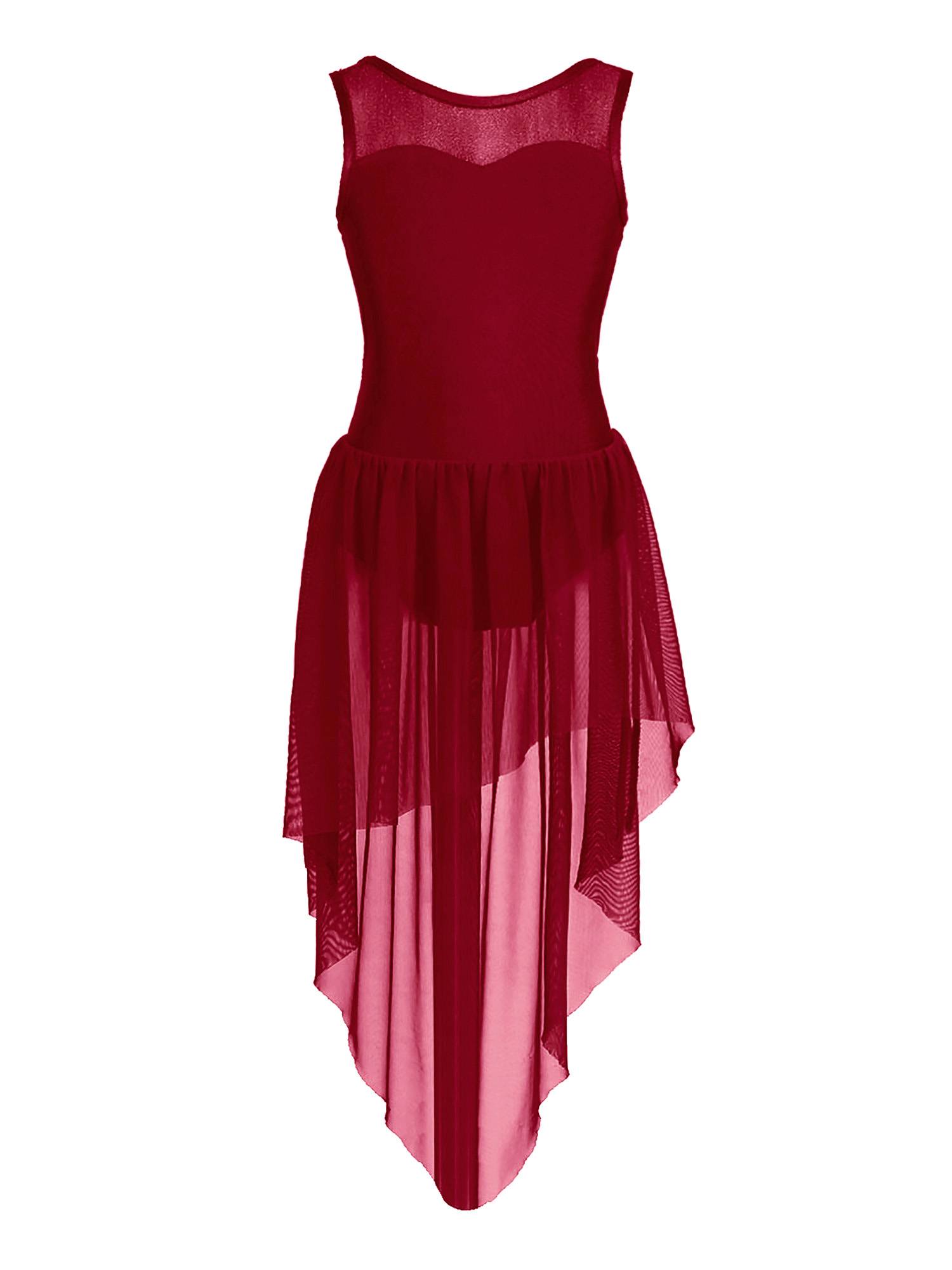 Girls Sleeveless Backless High-low Lyrical Dance Leotard Dress