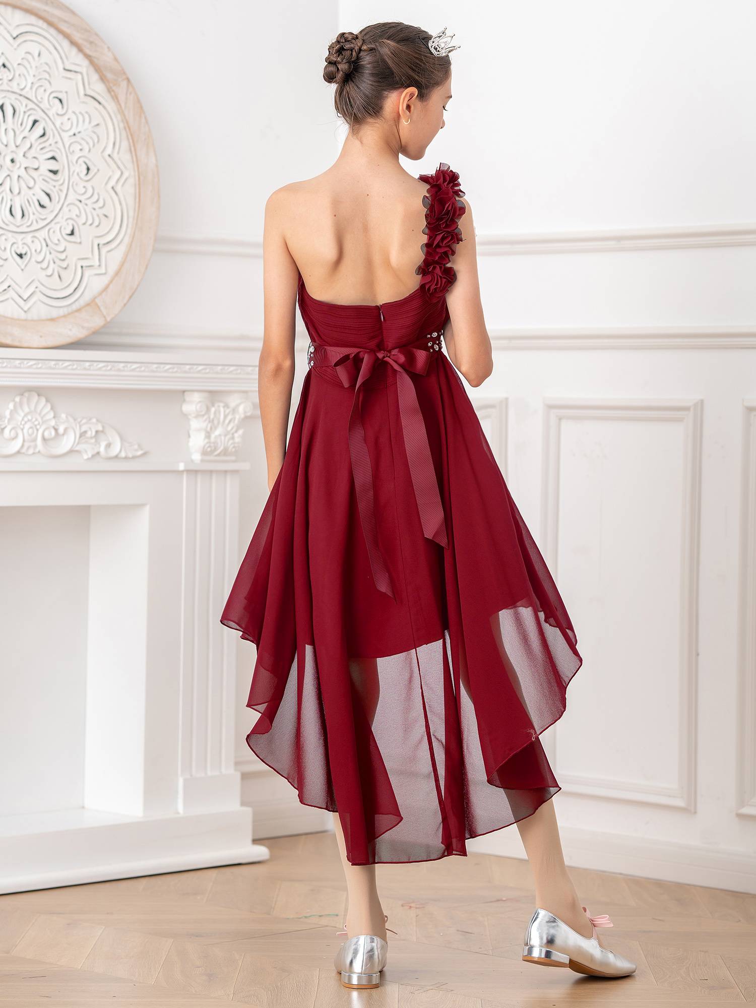 Kids Girls 3D Flower High-Low Party Dress