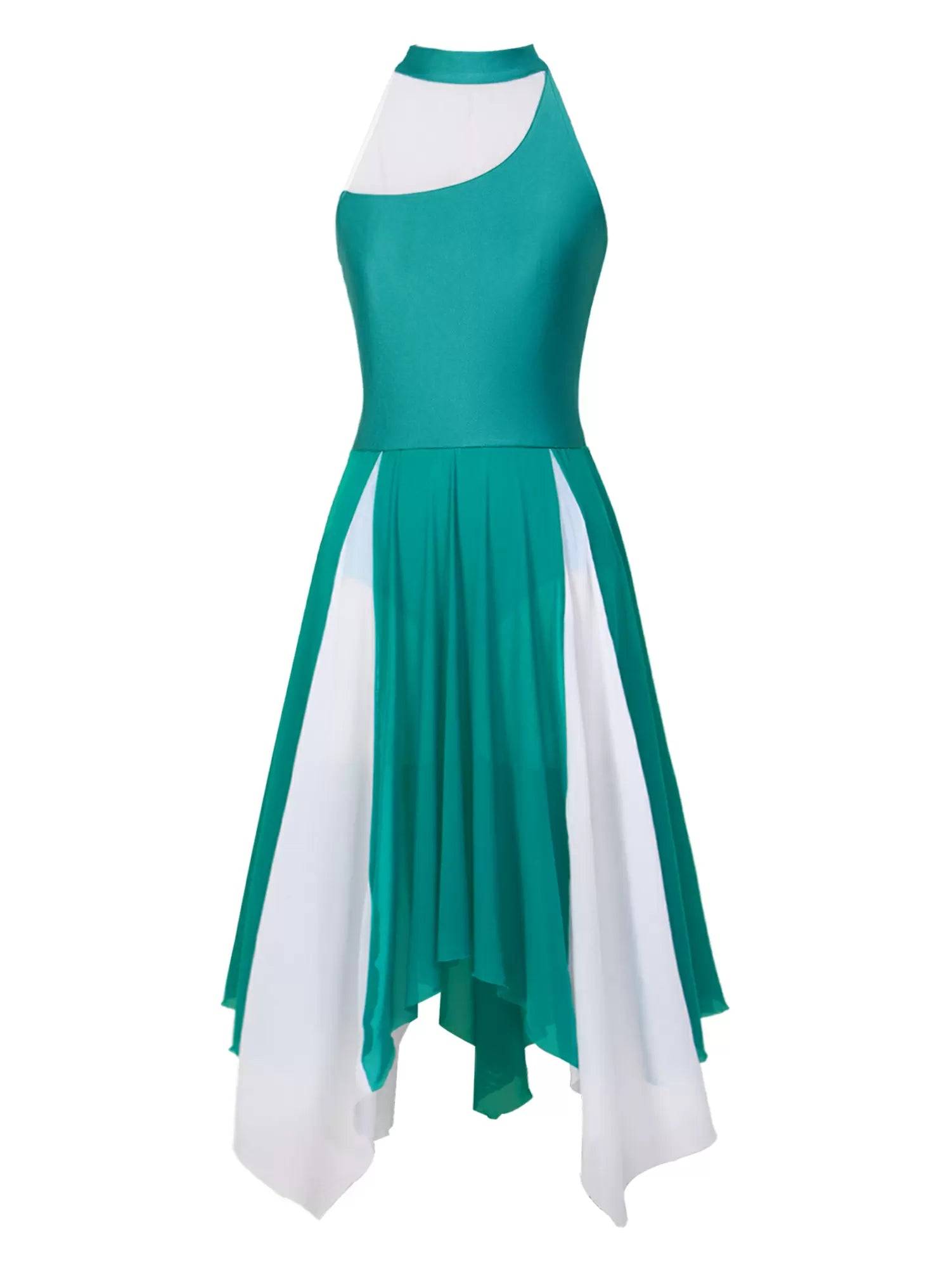 Women Sleeveless Color Block Halter Neck Lyrical Dance Dresses