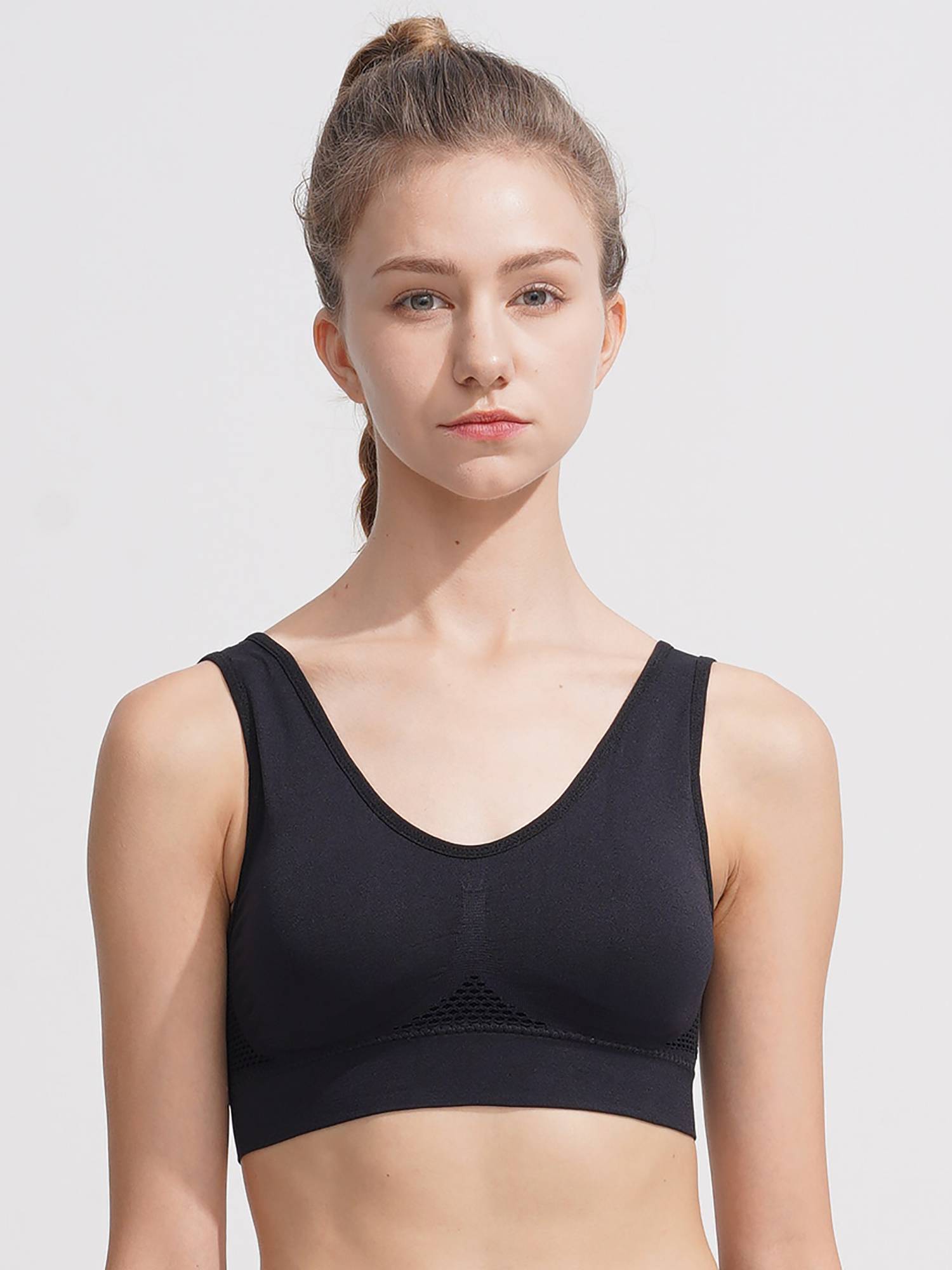 Women Seamless Mesh Sport Bra with Removable Pad for Workout Yoga