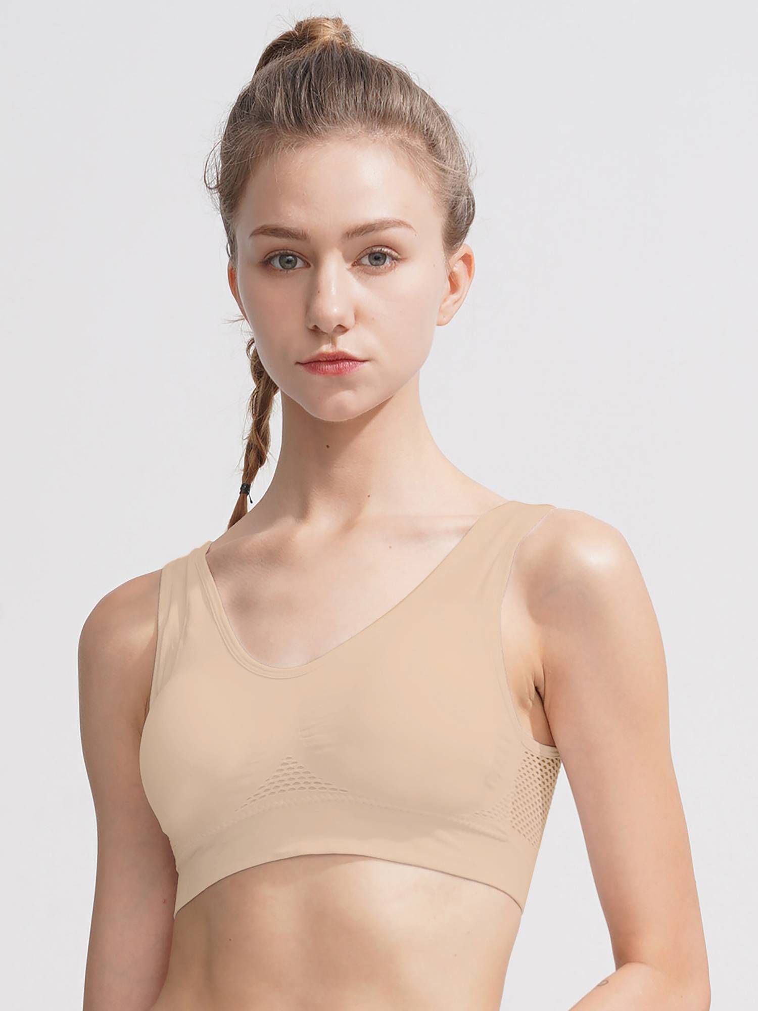 Women Seamless Mesh Sport Bra with Removable Pad for Workout Yoga