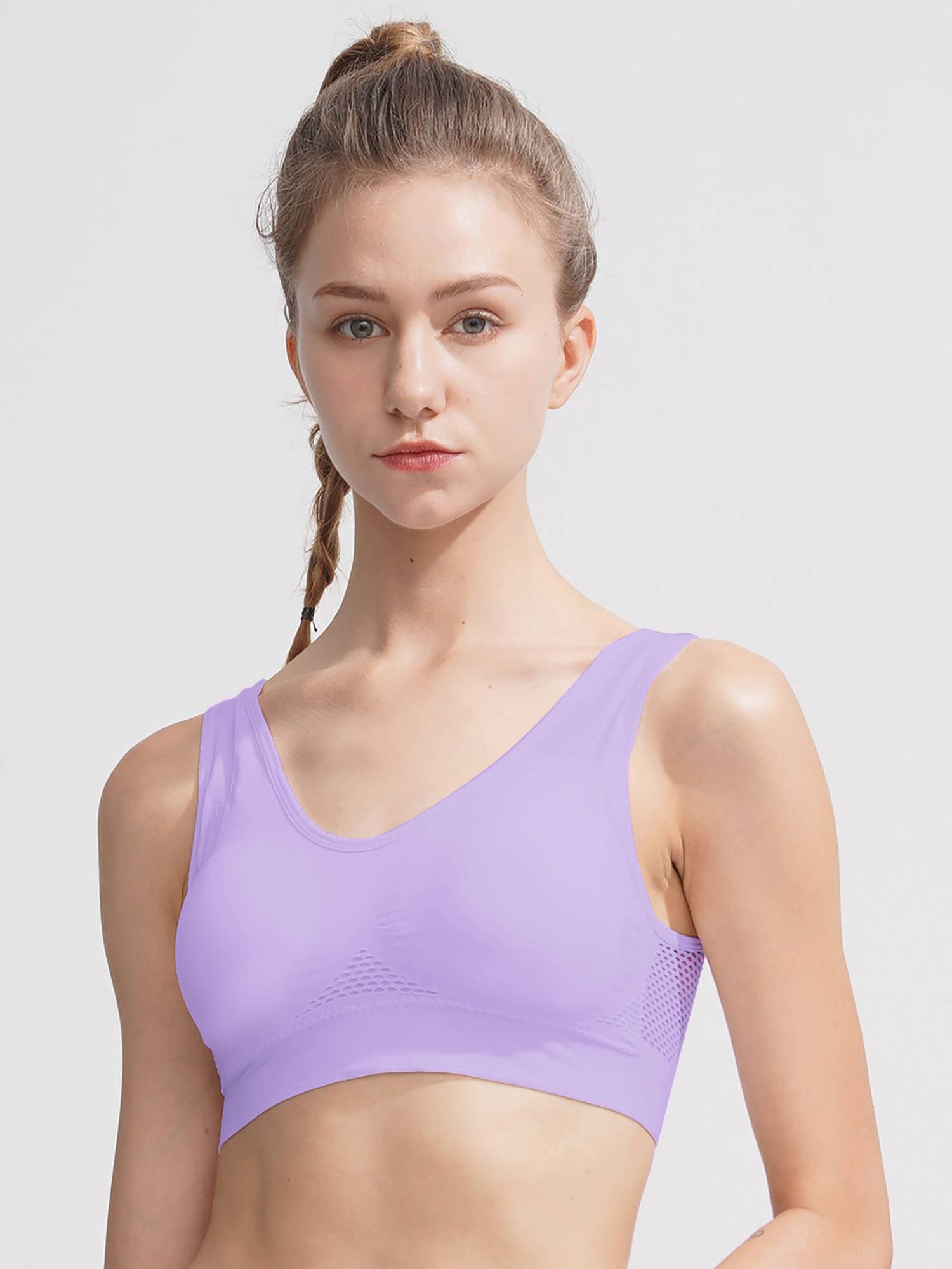 Women Seamless Mesh Sport Bra with Removable Pad for Workout Yoga