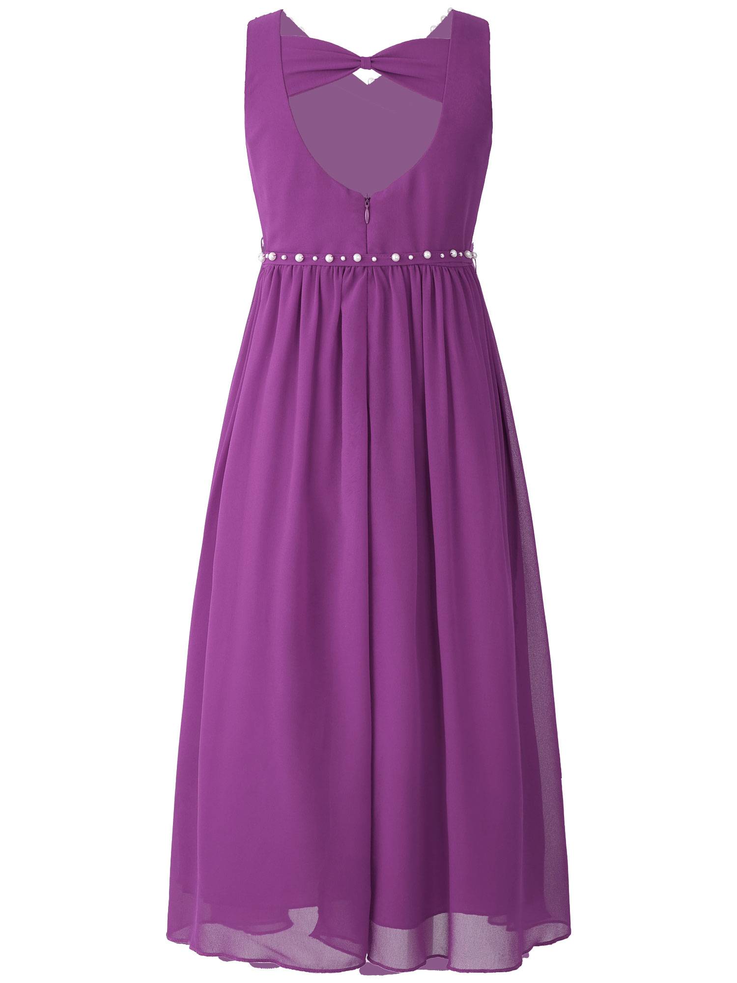 Kids Girls Beaded V Neck Chiffon Party Dress