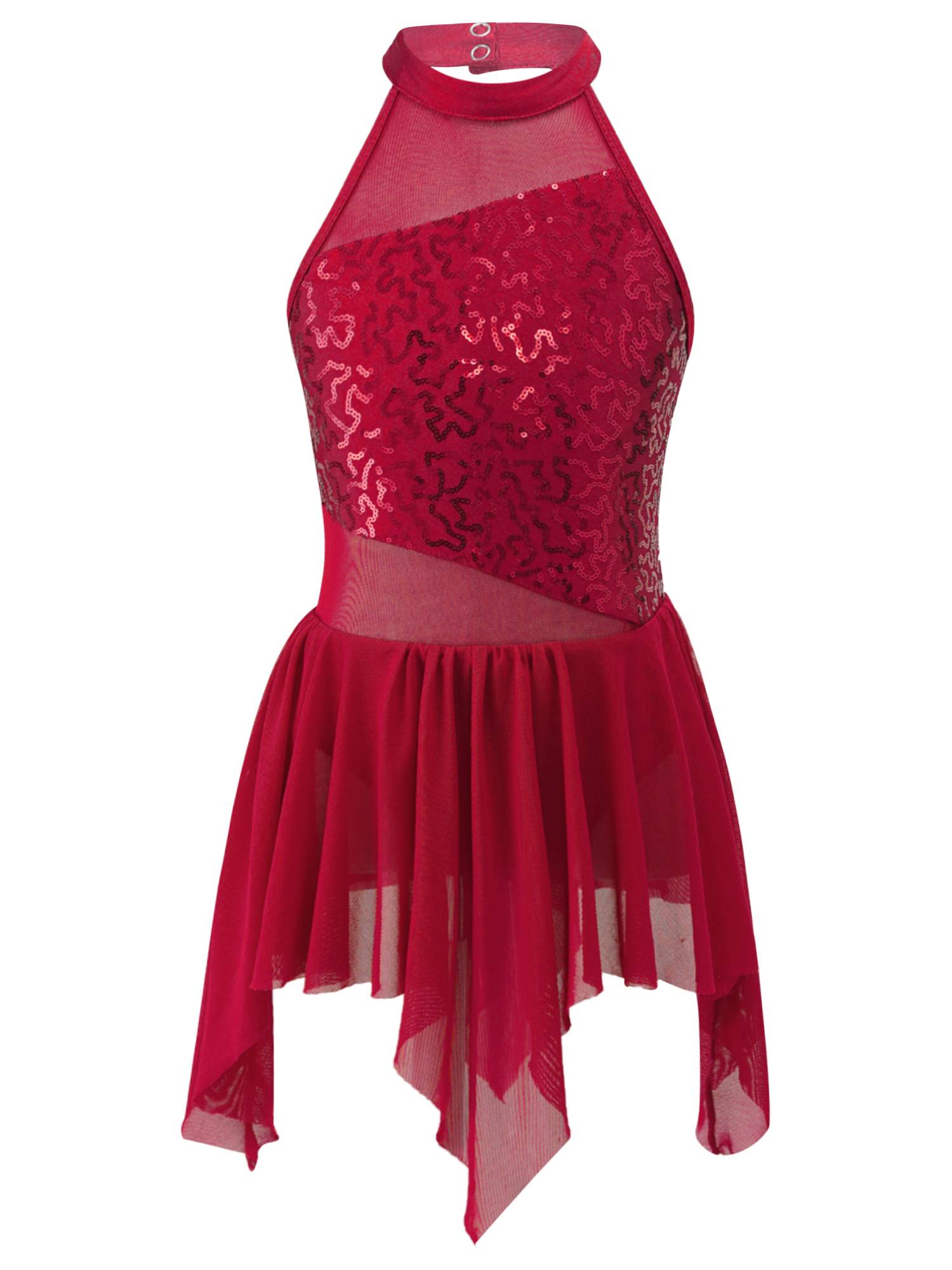 Kids Girls Sleeveless Sequins Leotard Dress for Lyrical Dance