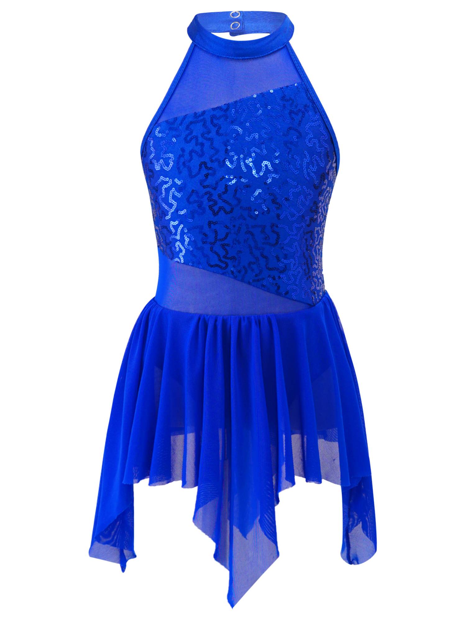 Kids Girls Sleeveless Sequins Leotard Dress for Lyrical Dance