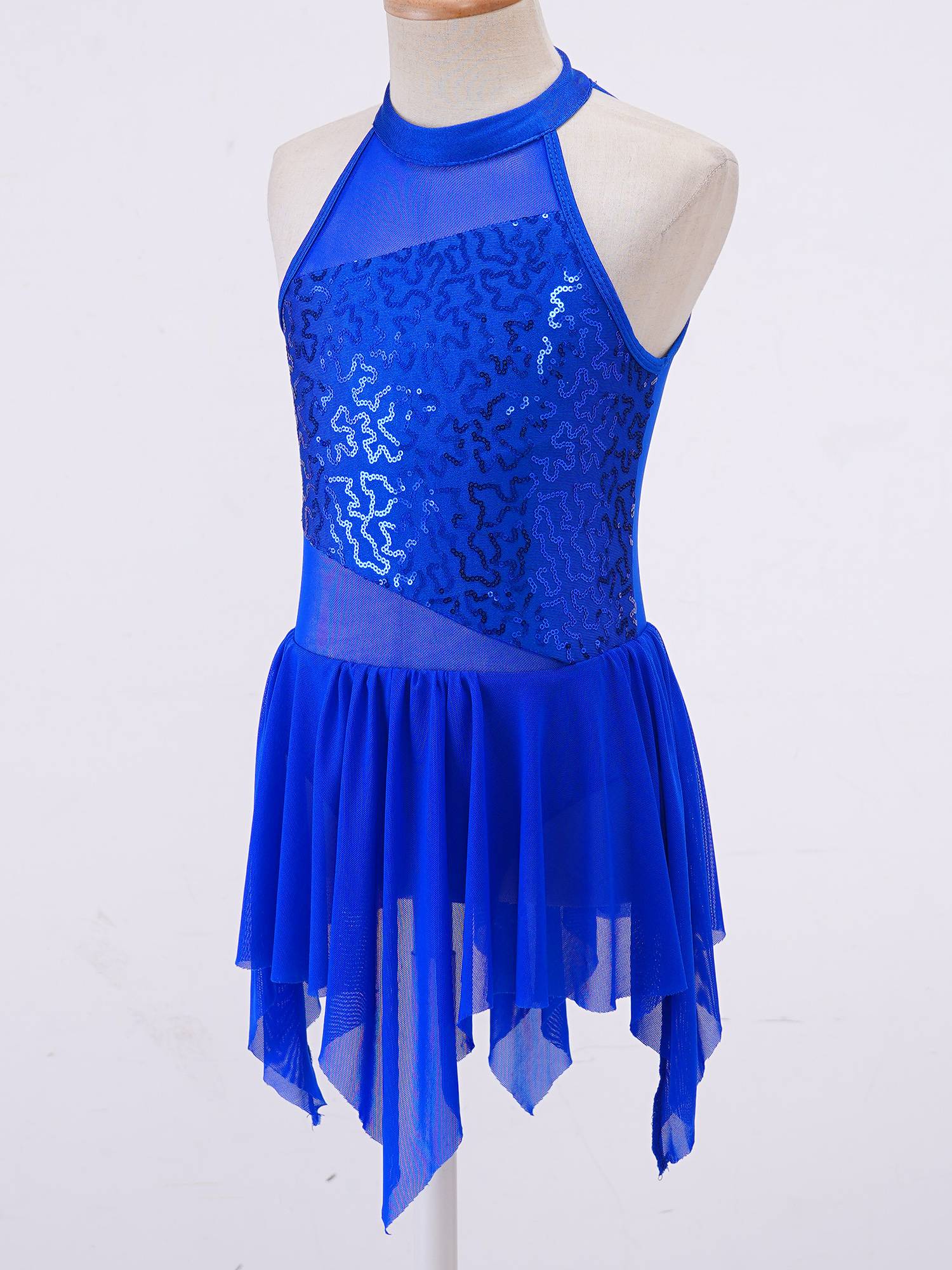 Kids Girls Sleeveless Sequins Leotard Dress for Lyrical Dance