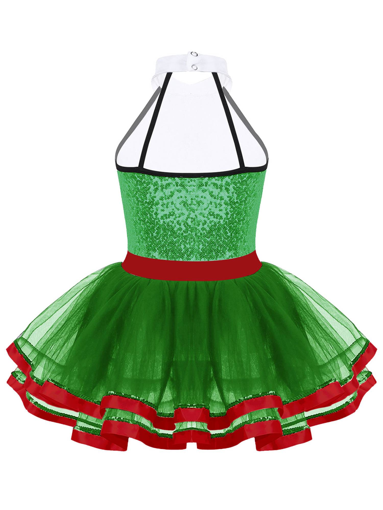 Kids Girls Sleeveless Sequins Ballet Dance Leotard Mesh Tutu Dress