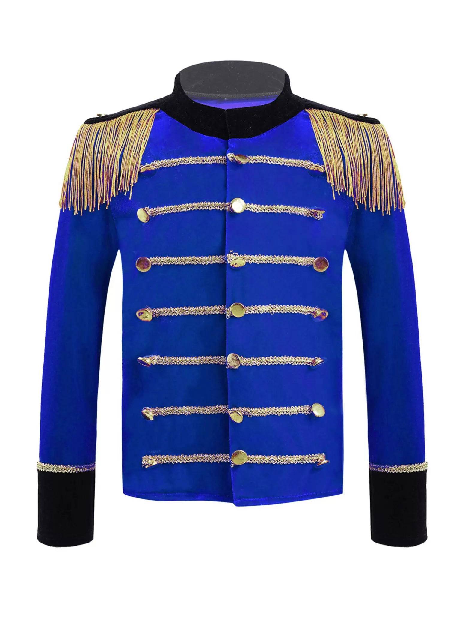 Kids Boys Velvet Drum and Trumpet Team Front Button Tassel Coat