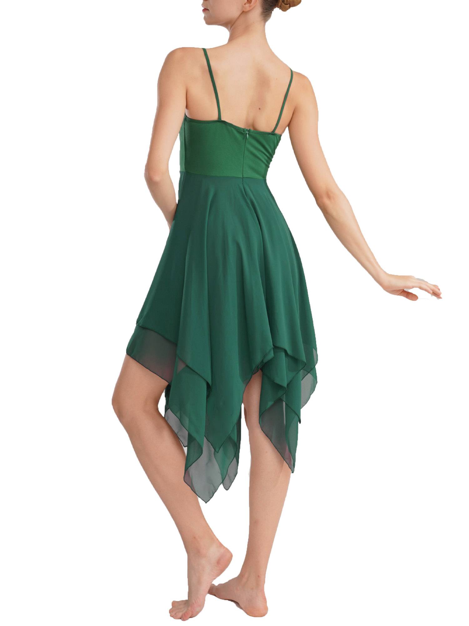 Women Sleeveless Asymmetric Chiffon Lyrical Contemporary Dance Dress