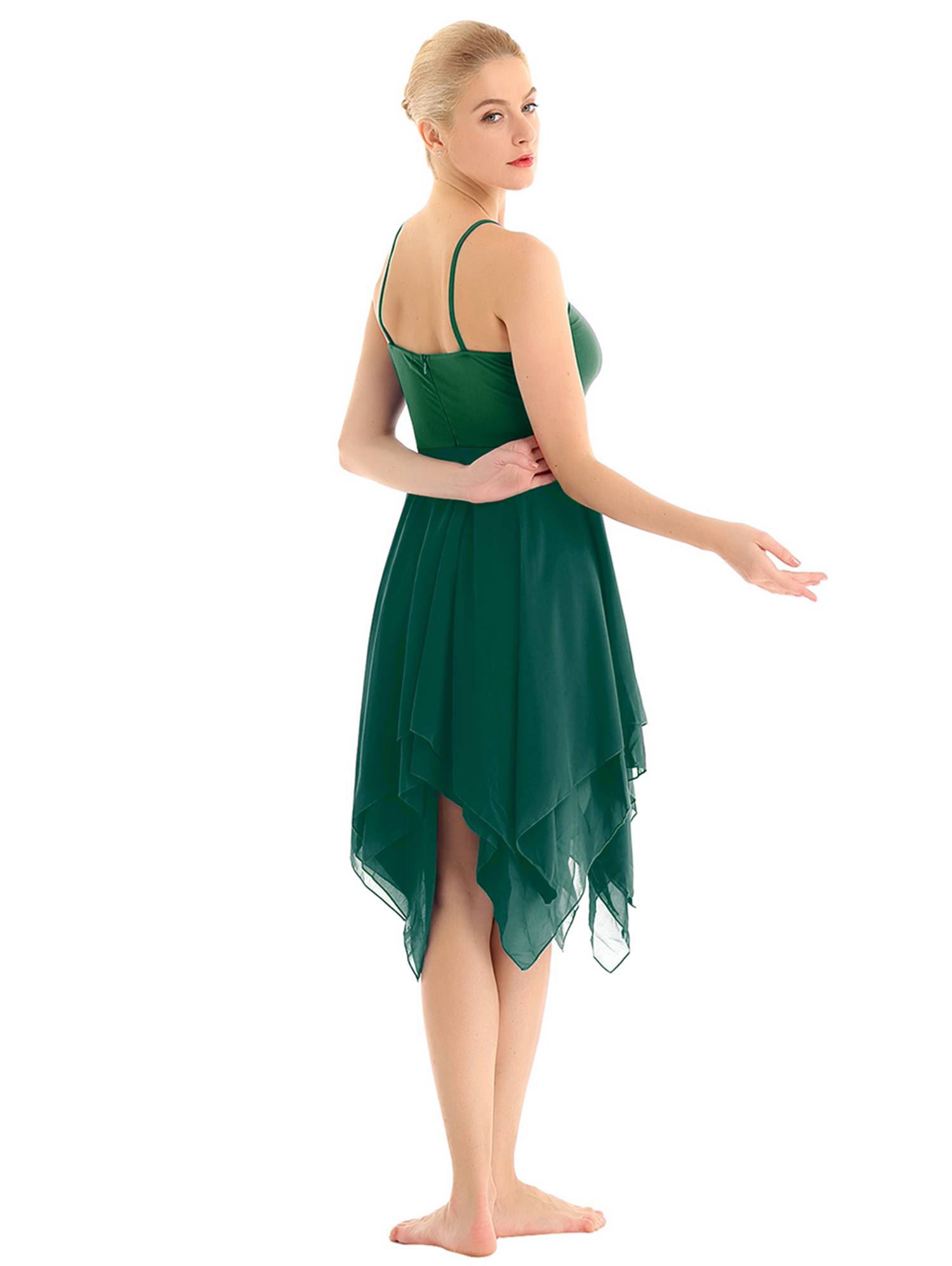 Women Sleeveless Asymmetric Chiffon Lyrical Contemporary Dance Dress